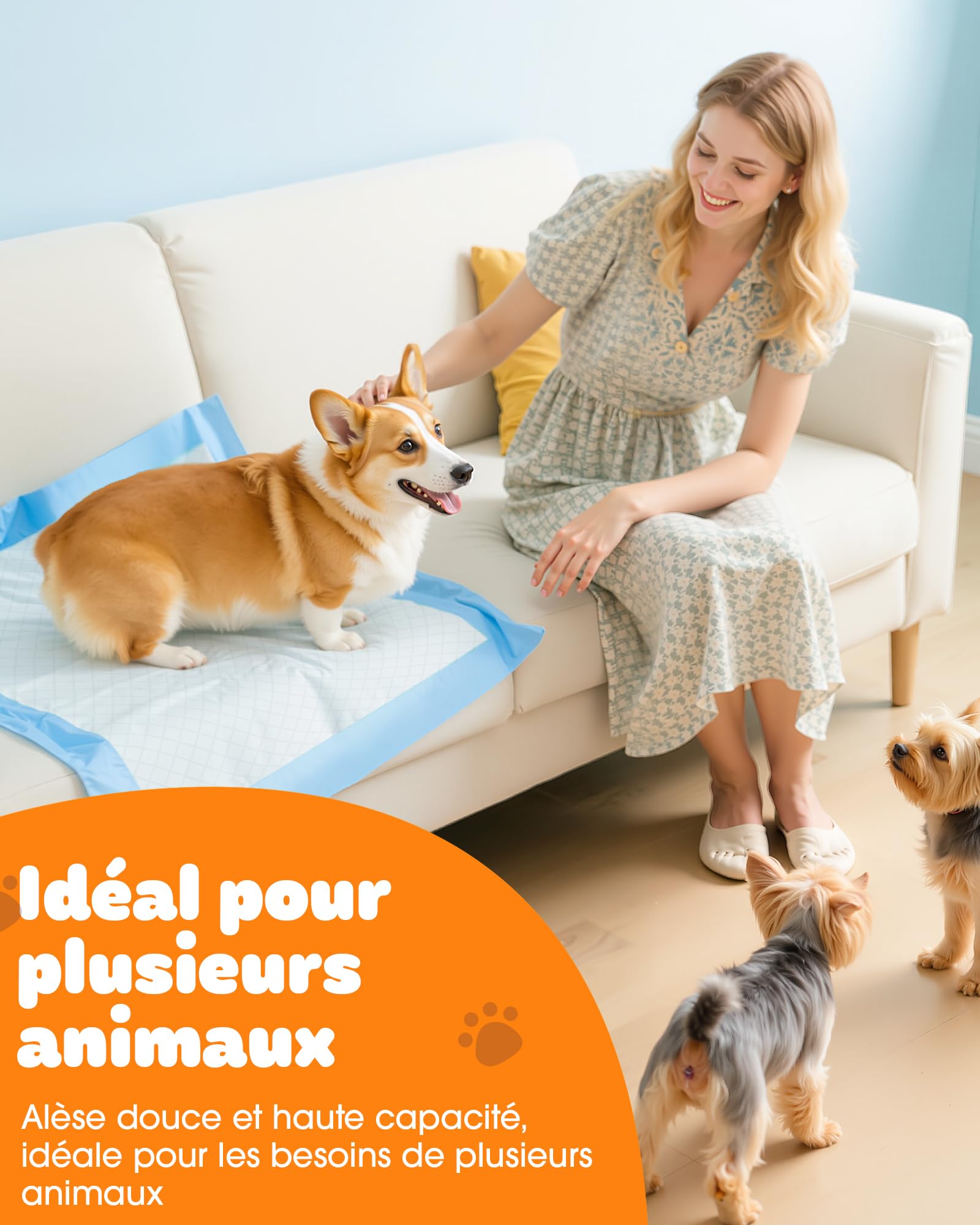 Powools Alèse Jetable - Alèse pour Chien Ultra Absorbante à 6 Couches, Tapis Absorbant Chien Anti-Fuites à Séchage Rapide pour Sol, Meubles et Voiture, 56 x 56 cm, 100 Pièces