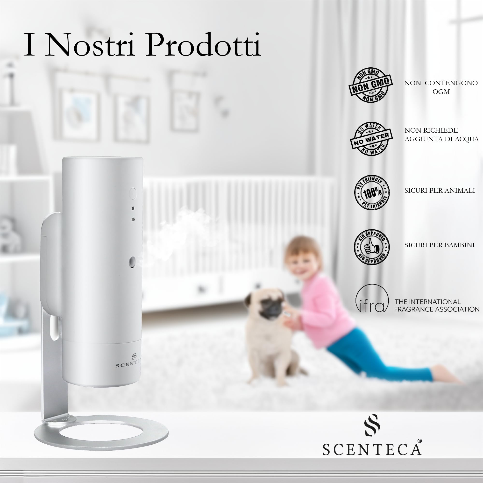 SCENTECA Diffusore elettrico Mod. AD-BC3, fragranza inclusa Tè Bianco e Fiori di Primavera, diffusore di oli essenziali a nebulizzazione senza acqua, ideale per casa e ufficio (50 ml)