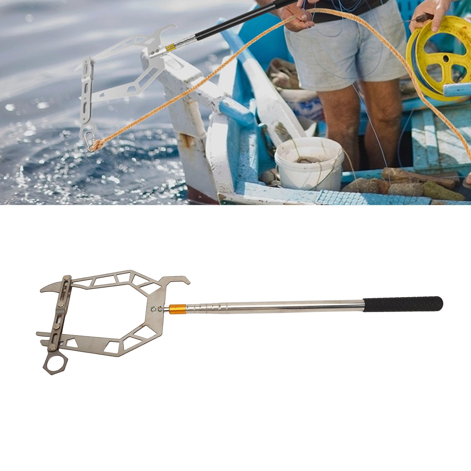 Bootshaken Einfädlerteleskop, Festmacher Haken mit Teleskopstange Langstrecken Einfädler mit Rutschfester Griff, für Schiffe Yachten Kajaks Docking-Lanyards (Mit Teleskopstange)