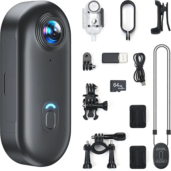 JANLOVE 4K Mini Body Camera, 64GB Action Snap Cam, POV Snapcam, Thumb Size Hands-Free Recording Body Worn Camera, Premium Portable Camcorder Mount Anywhere for Work, Travel, Fishing, Pet Walking