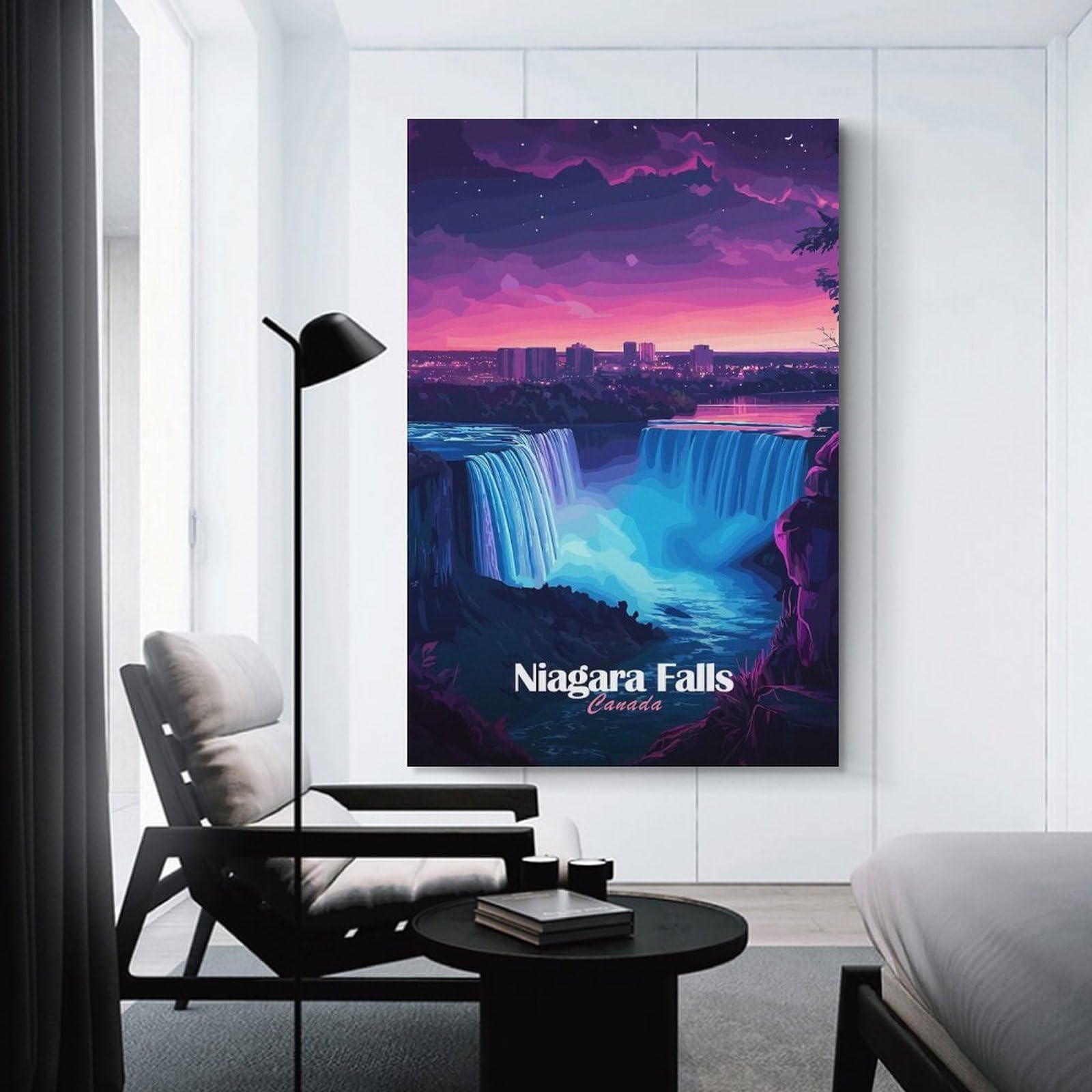 Junmoney Unframe-Style-9-1 Canvas Wall Art Niagara Falls Night View, 08X12inch(20X30cm), For Bedroom, Guest Room Or Reading Nook, Canvas Wall Decor For Personal Spaces