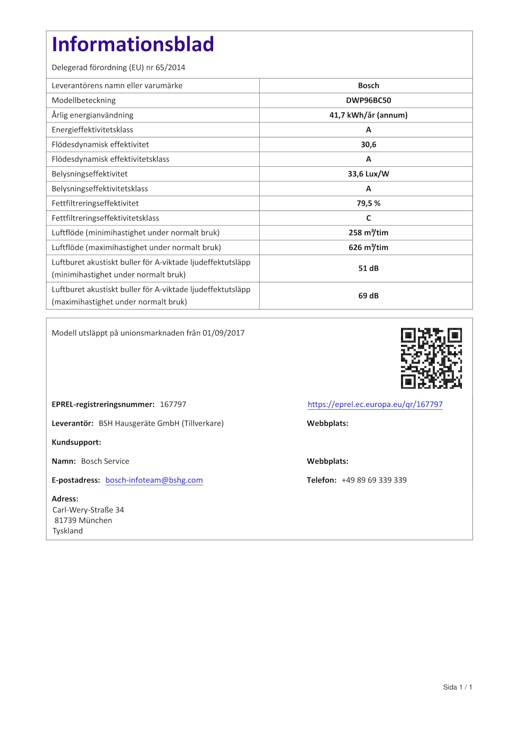Bosch DWP96BC50 Serie 2 Wandesse, 90 cm breit, Um- & Abluft, Made in Germany, LED-Beleuchtung gleichmäßige Ausleuchtung, Drucktastenschalter, 3 Leistungsstufen, Metallfettfilter spülmaschinengeeignet
