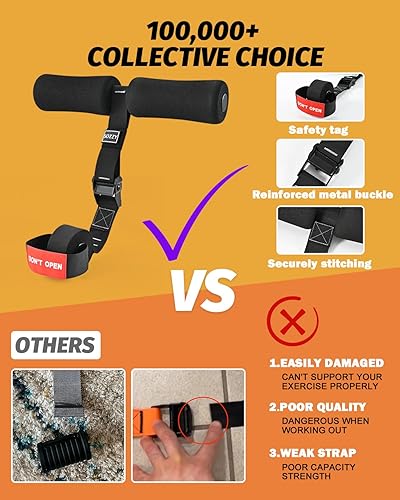 Miniatura 6 de Nordic Hamstring Curl Strap with Safety Tag (DONT OPEN), Sozzy Upgraded Heavy Duty Leg Curl Rated Up to 500lbs, Adjustable Length, Great for