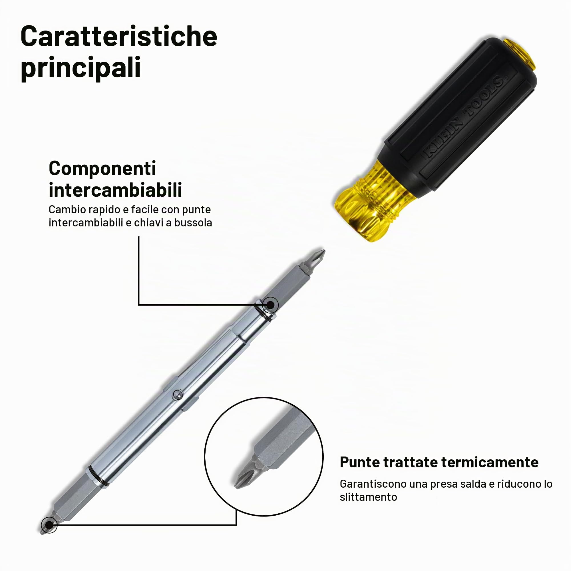 Klein Tools 32500MAG | Cacciavite magnetico multi-bit 11-in-1 con chiavi a bussola | Impugnatura Comfort Grip | Magneti ad alta tenuta | Acciaio temprato