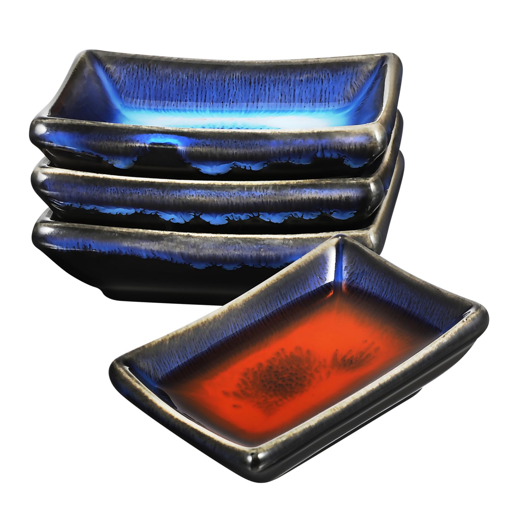 FUNOMOCYA Ceramic Sauce Dishes Set of 4 Japanese Style Dipping Bowls Retro Design for Soy Sauce Easy to Clean