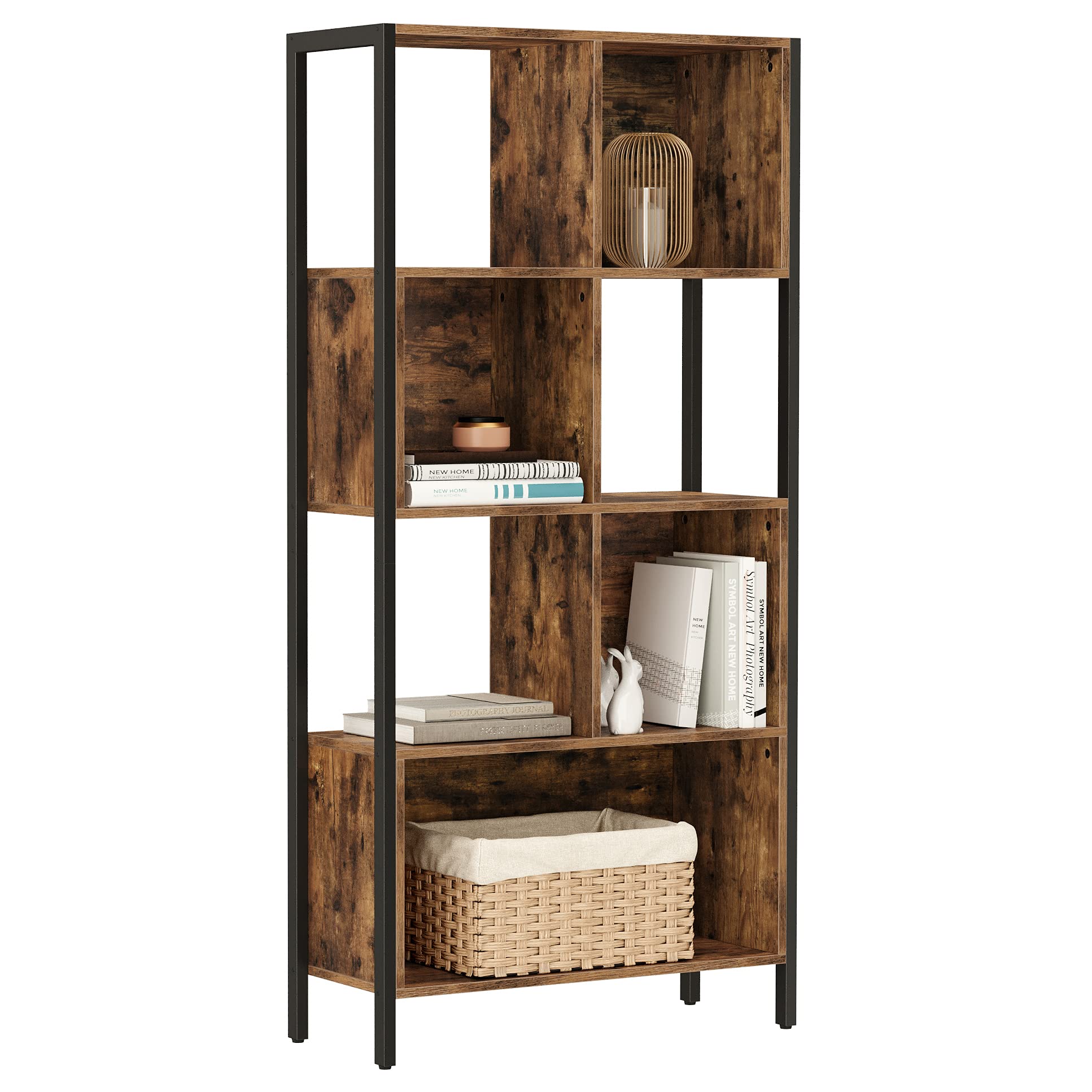 VASAGLE Bookshelf, Bookcase, Cube Storage Rack, Room Divider with Steel