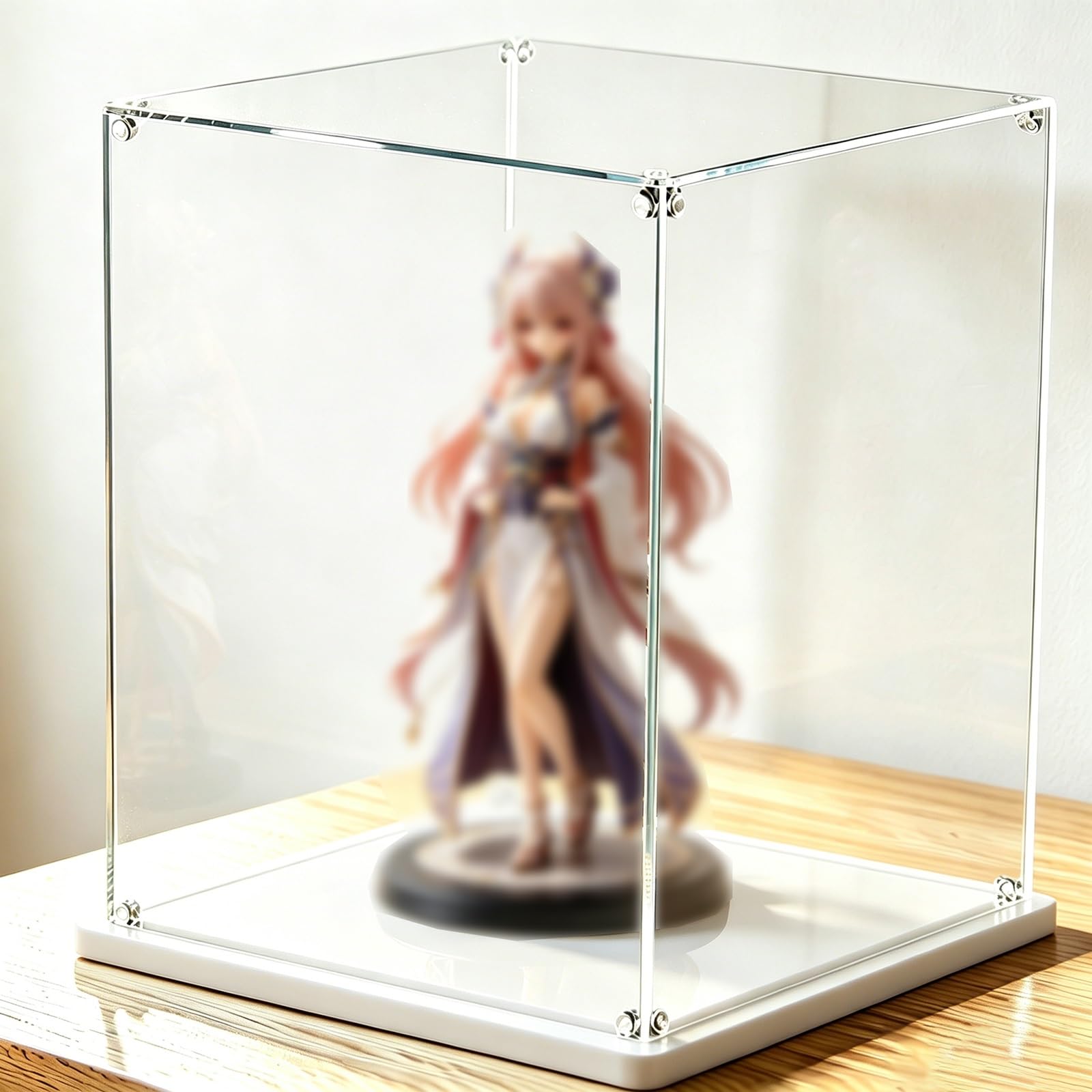 Stackable Acrylic Figurine Showcase, Collectibles/ Model Ship/ Action Figures Clear Acrylic Display Case Box Showcase, Transparent Cube Display Case(White,30x30x30cm/12x12x12in)