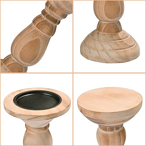 Miniatura 6 de Juego de 3 portavelas de pilar, decoración de granja, portavelas altos para velas de pilar, candelabros de madera para centros de mesa, decoración