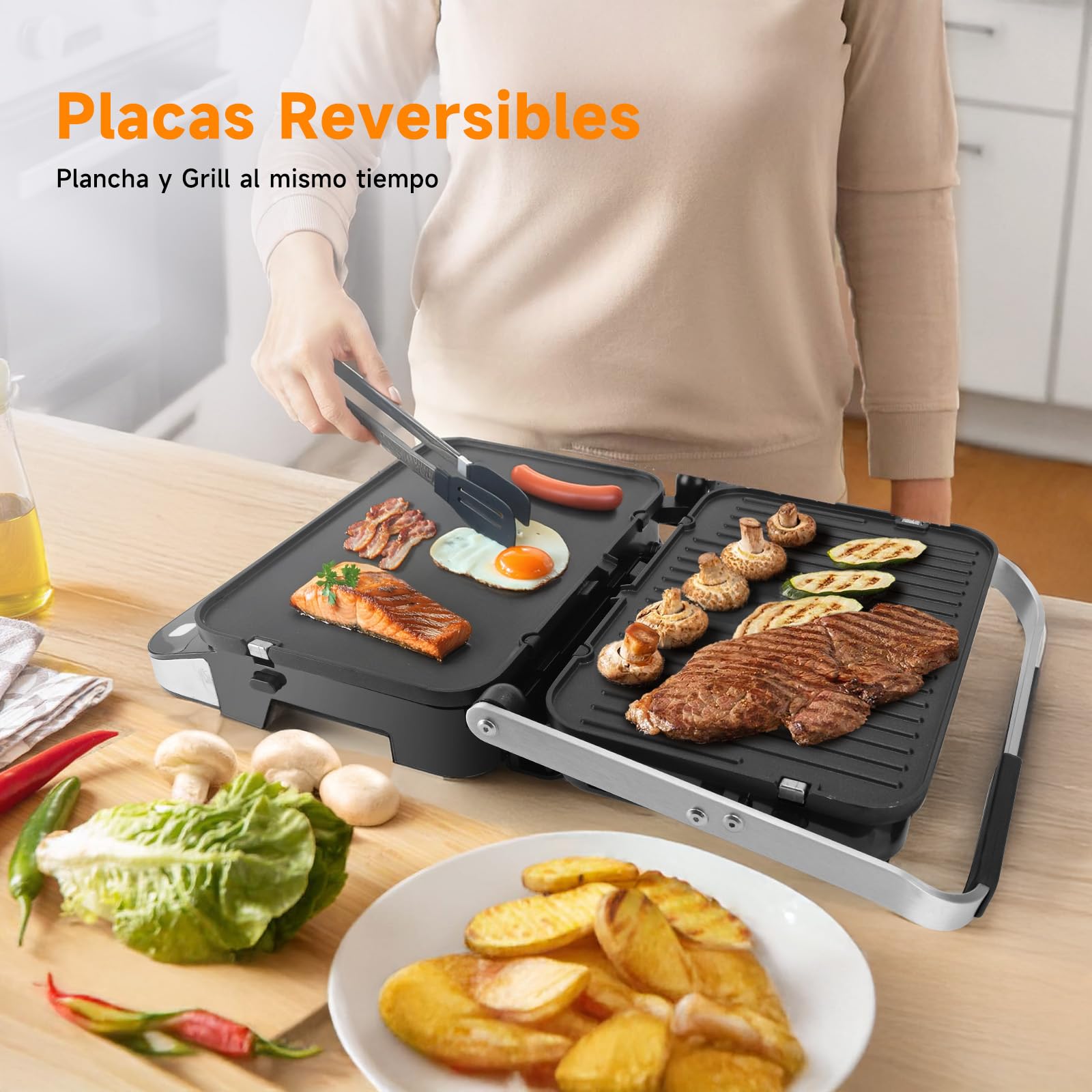 Taylor Swoden Parrilla Eléctrica 9 en 1 2000W, Sandwichera Grill con 3 Modos de Control de Temperatura Independiente, 6 Programas Automáticos y Apertura 180°, Placas Antiadherentes Desmontables