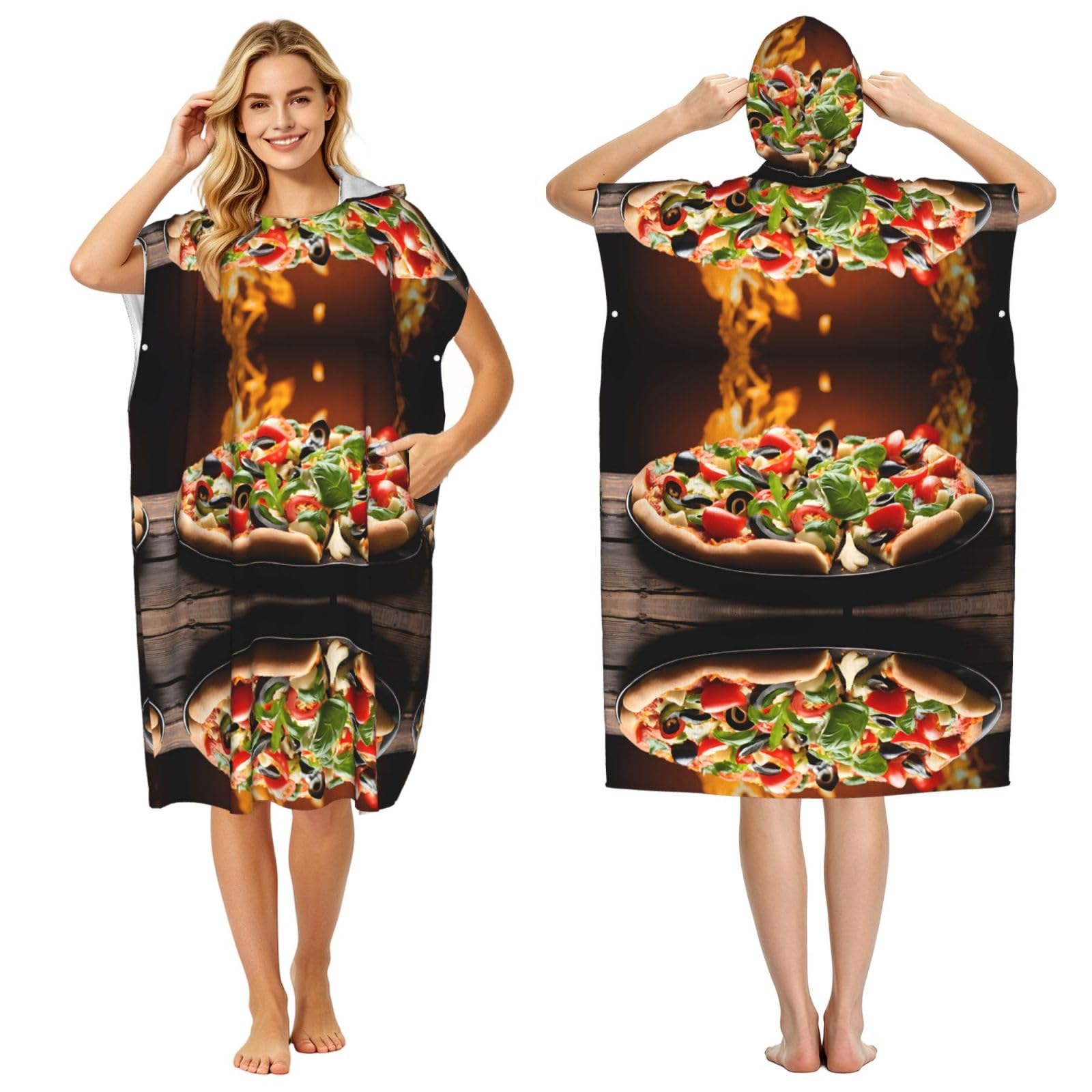 Poncho à capuche pizza pour se changer à la plage