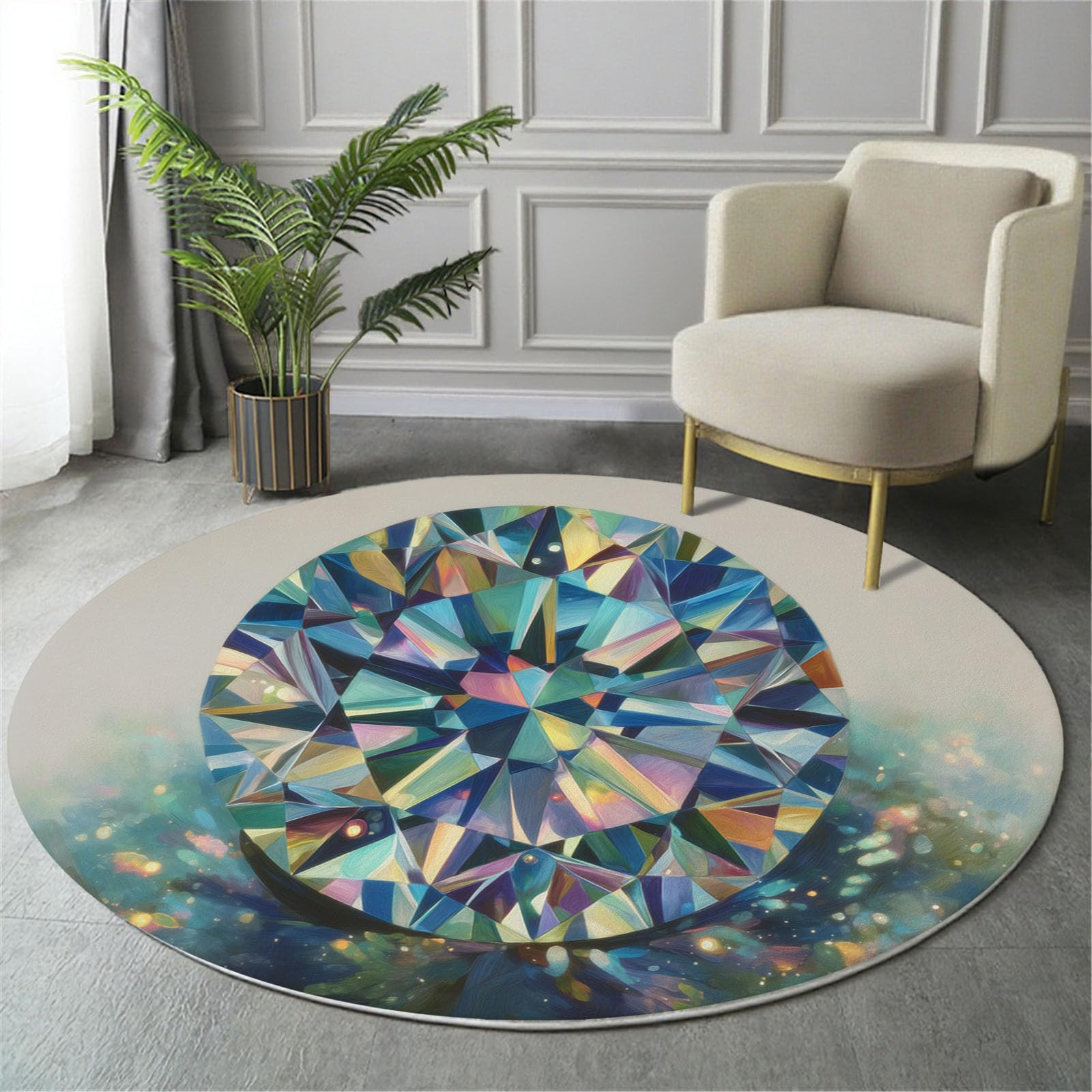 Tapis rond bleu-vert de 100cm antidérapant et super doux pour chambre d'enfant