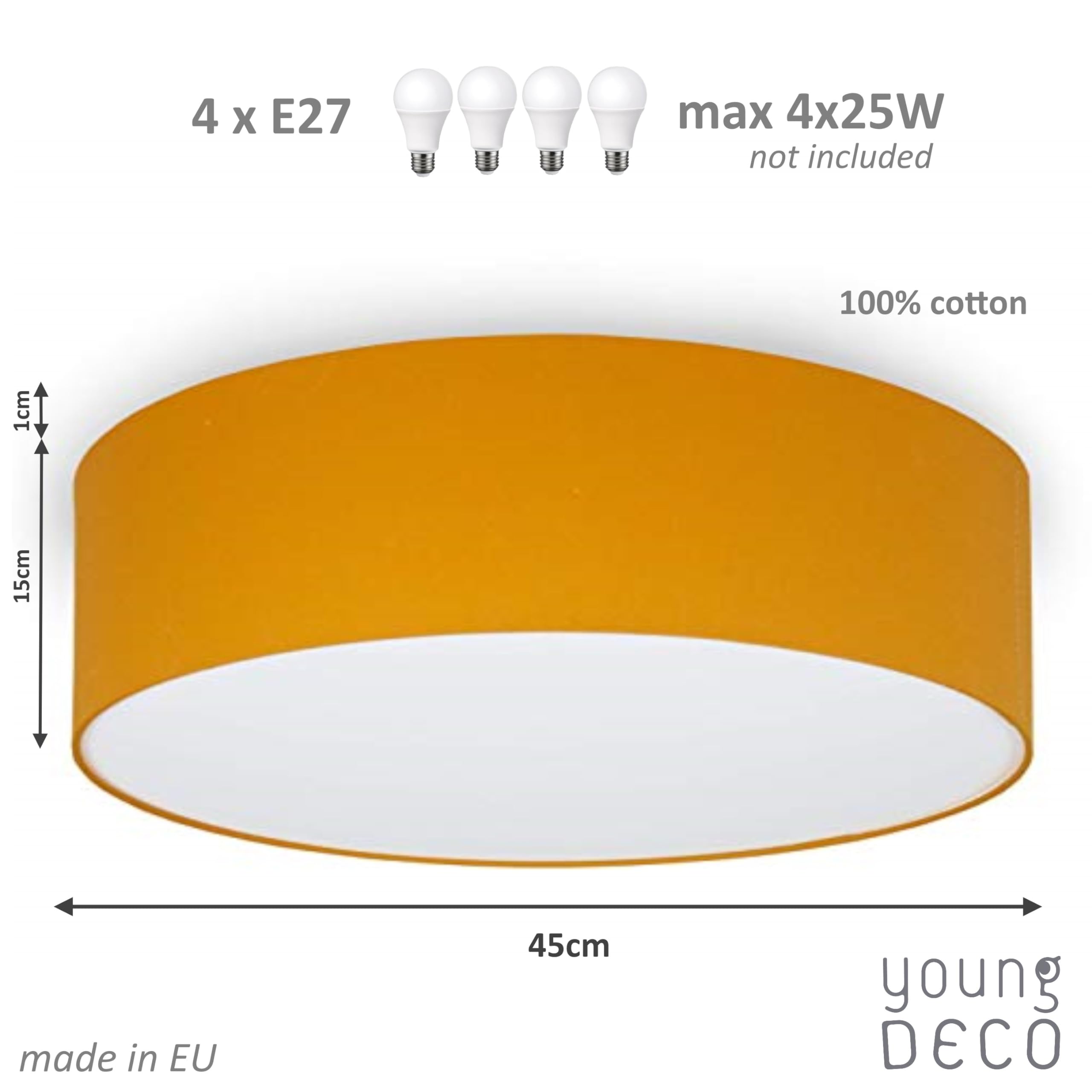 Plafonnier Rond En Coton Naturel YoungDECO® - Ø45cm - 4 Ampoules E27 - Style Bohème Pour Salon Et Chambre