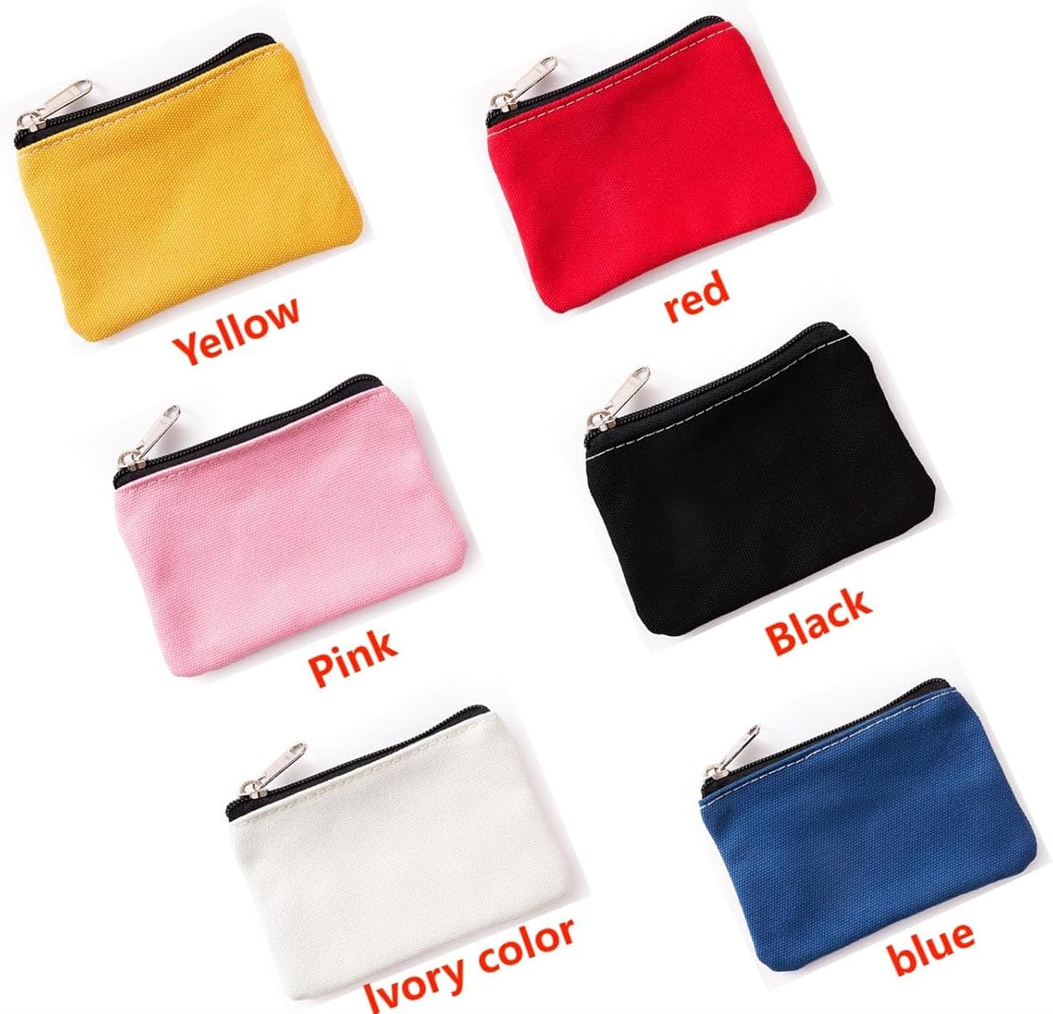 Canvas Coin Purse Set, 3.1 x 5.1 inches, 6 Pack, Assorted Colors
