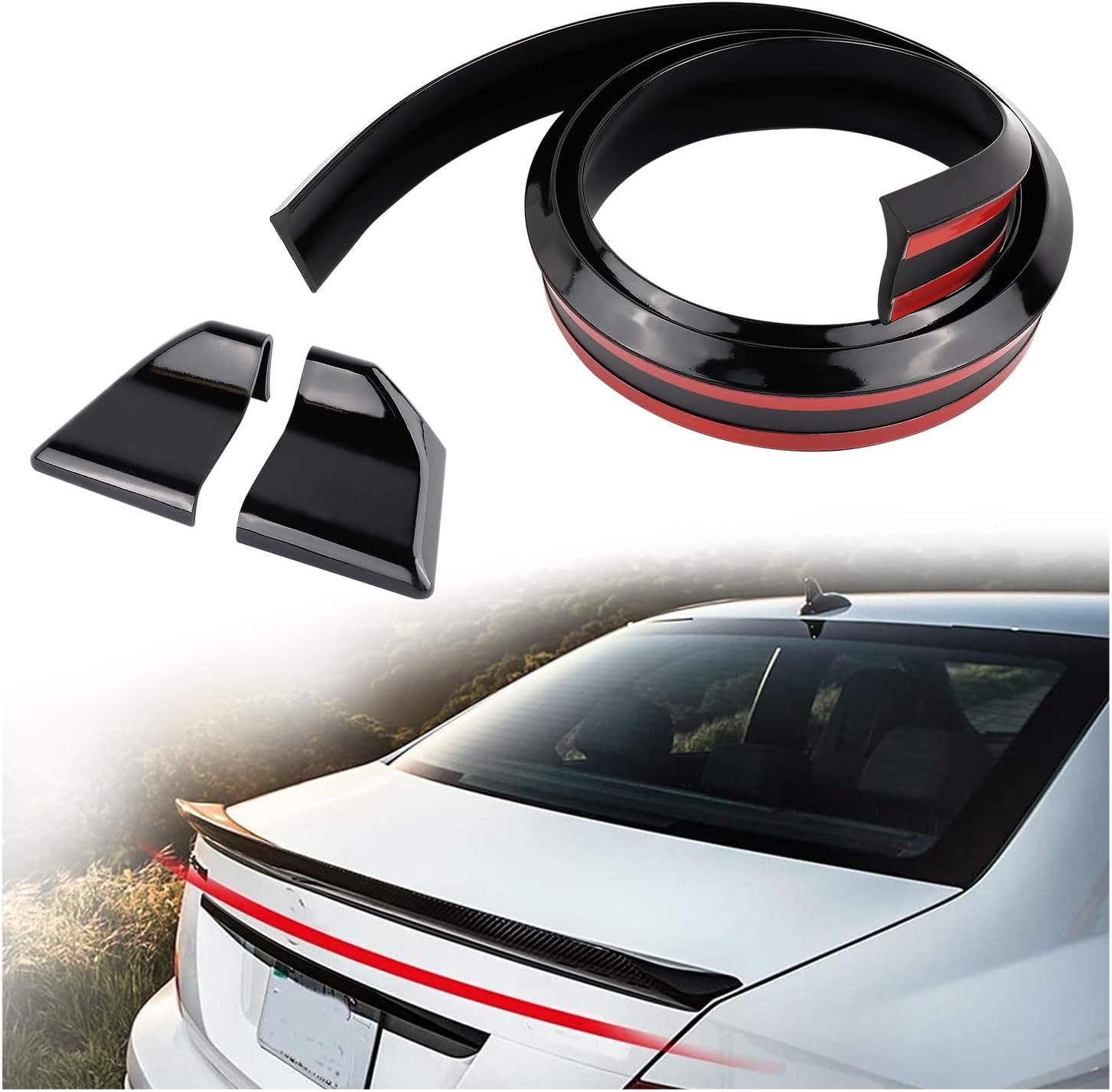 Spoilers for Cars,4.9 Ft Reflective Carbon Fiber Spoiler Rear Spoiler Wing for Car Decorations,Universal Punch-Free Rubber Trunk Spoiler Trim Strip for Tailgate Roof Bumper (Black)