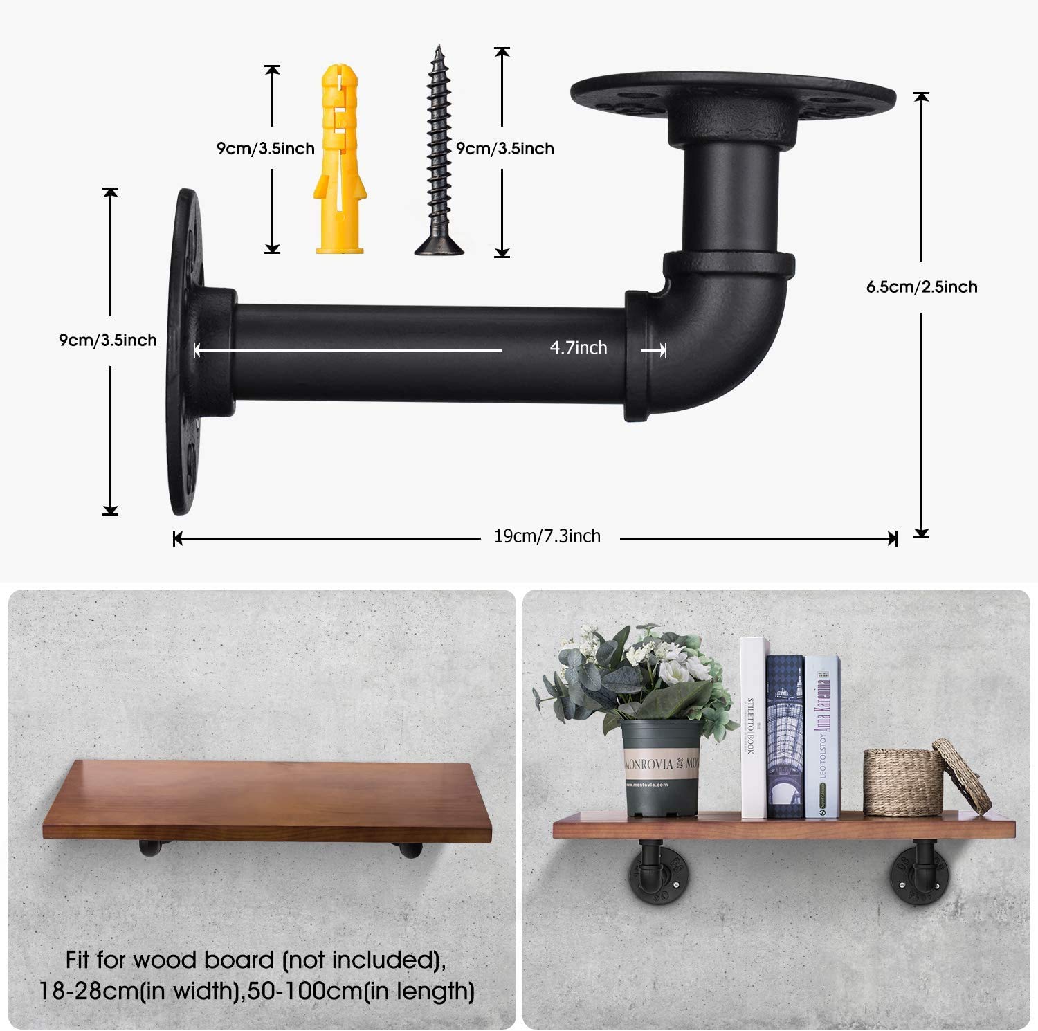 Industrial DIY Pipe Shelf Brackets,Vintage Black Iron Wall Mount Pipe