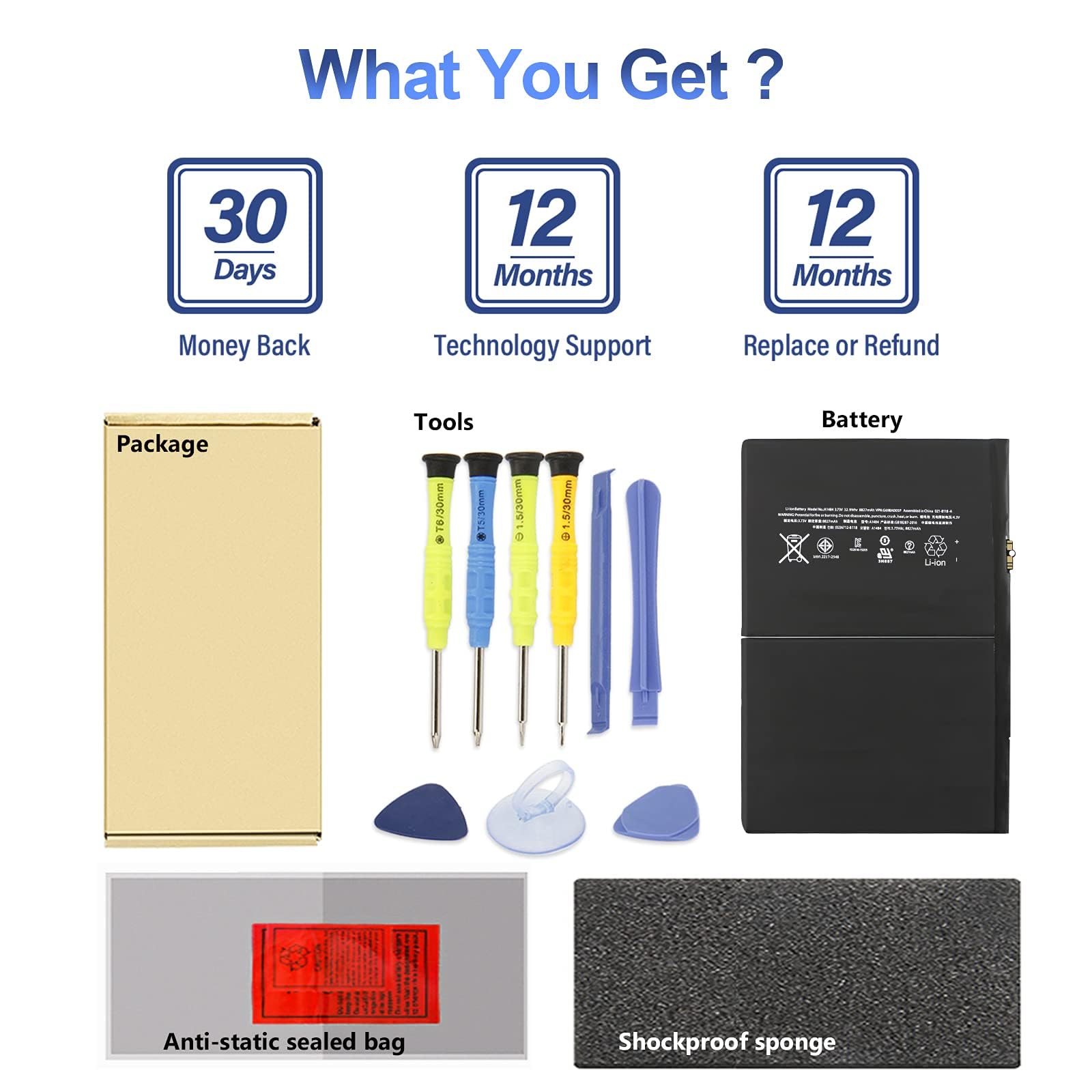 ANTIEE 8827mAh 32.9Wh A1484 Replacement Tablet Battery Compatible with iPad 2017 2018 Air