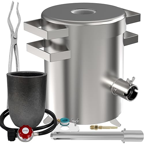USA 6kg Gas Melting Furnace Propane Forge Kit 1400℃/2552℉ Full Stainless Steel 304 Melting Copper Aluminum W/Crucible,Tongs