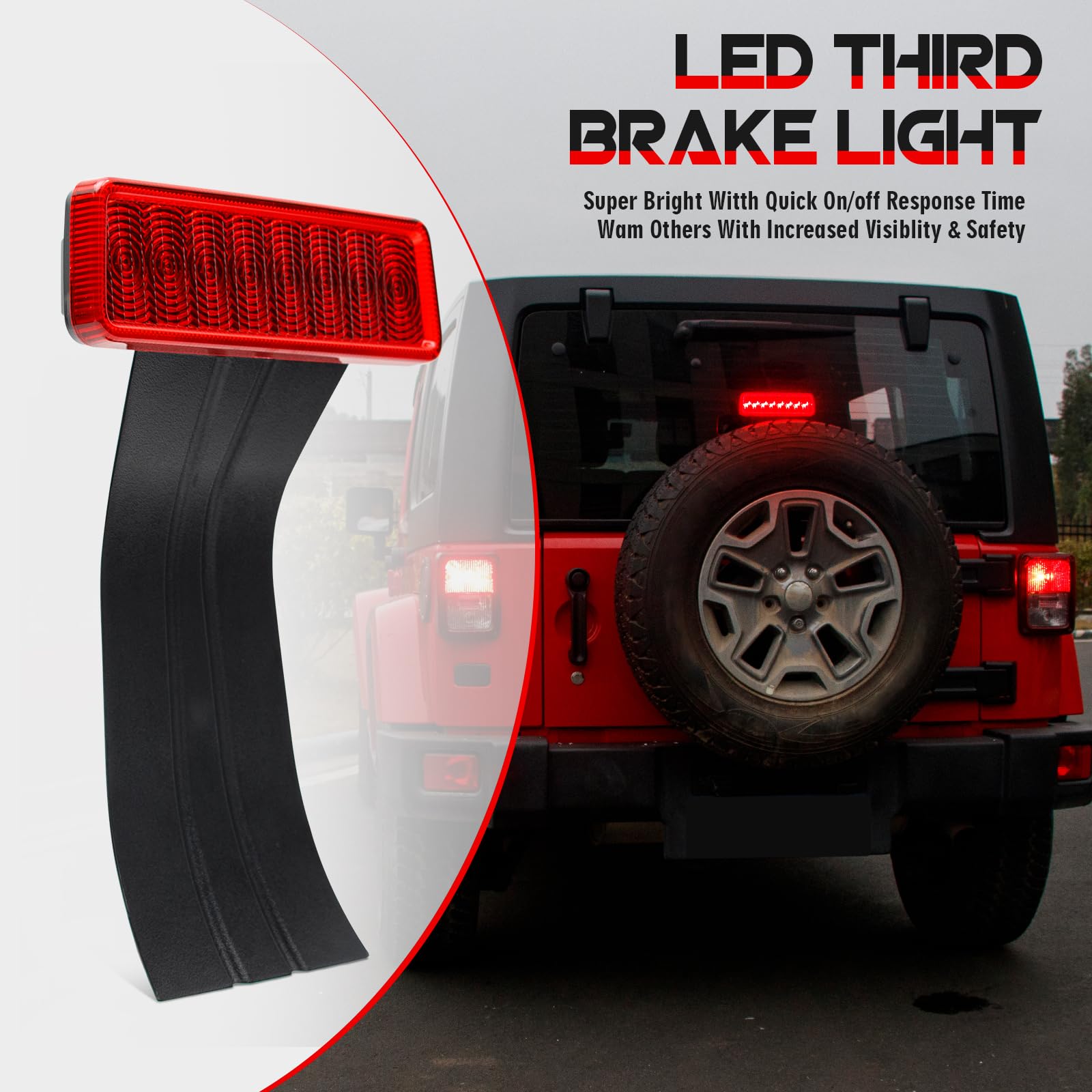3ème Feu Stop Arrière Pour Jeep Wrangler JK 2007-2018 - Feu LED Fumé, Montage Haut