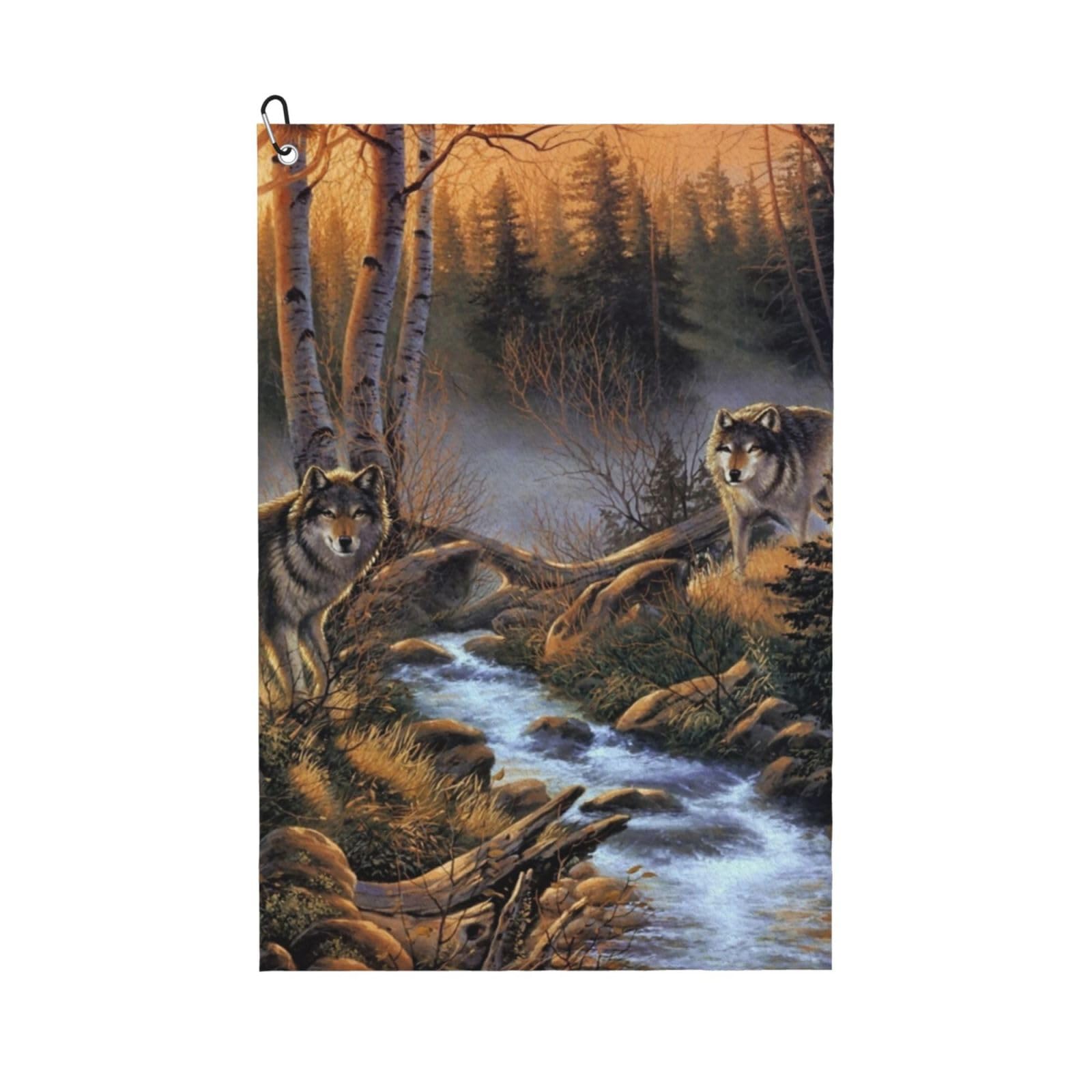 Hnnkloy Wolf Wildlife, 16x24 in Portable Waffle Golf Towels with Carabiner Clip for Golf Bag