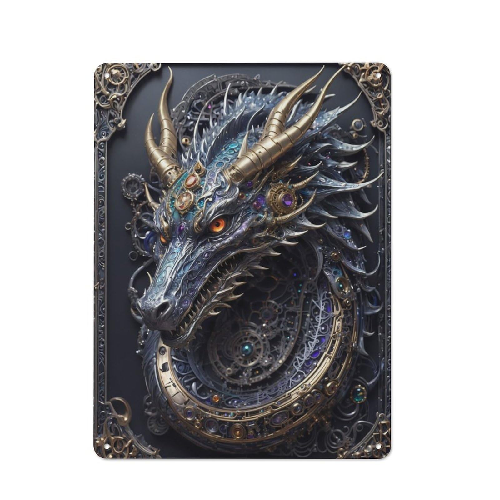 Junmoney Futuristic Dragon Emperor Rustic Tin Sign 40X30cm Featuring For Garage Or Workshop, For Garage, Workshop And Man Cave Decoration