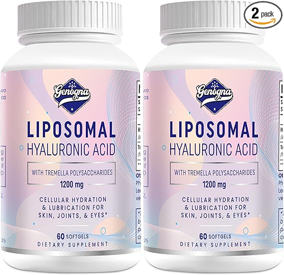 Liposomal Hyaluronic Acid Supplements 1000mg-High Bioavailable Dietary Hyaluronic Acid Capsules-with 200 mg Tremella Polysaccharides for Double Strength Skin Hydration,Joint Lubrication,2 Pack