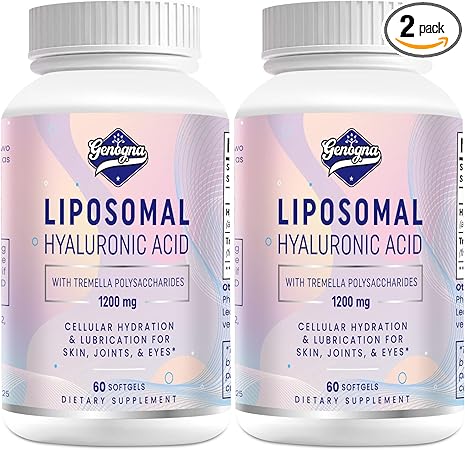 Liposomal Hyaluronic Acid Supplements 1000mg-High Bioavailable Dietary Hyaluronic Acid Capsules-with 200 mg Tremella Polysaccharides for Double Strength Skin Hydration,Joint Lubrication,2 Pack