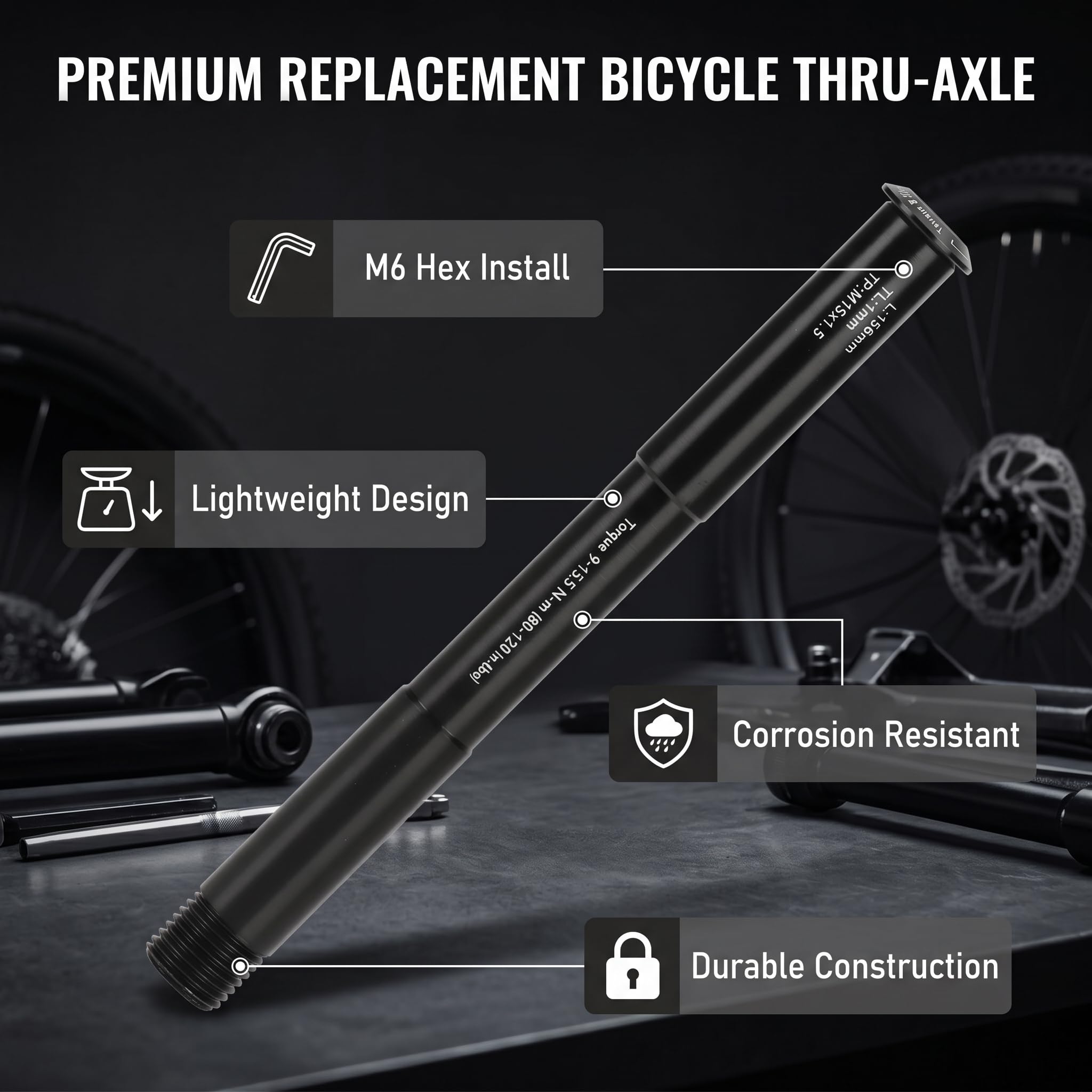 Bicicleta Eje de horquilla delantera,Eje delantero Tubo a través del eje Boost Aleación de aluminio para RockShox Bicicleta de montaña de MTB(15X110MM（158L))