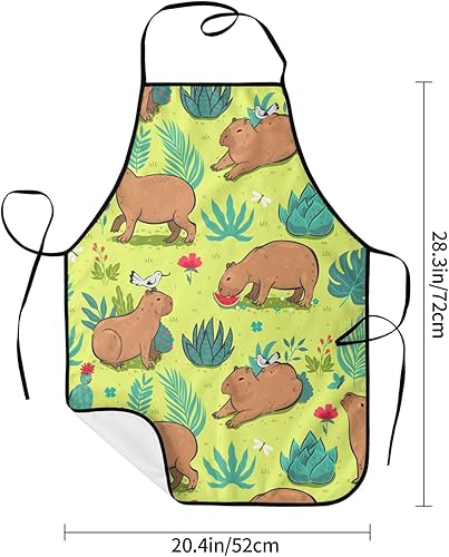 Miniatura 2 de ertquji Capybaras - Delantal con patrón de animales para mujeres y hombres, para hornear a la parrilla, jardinería, cocina, aseo, barbacoa, cocina,