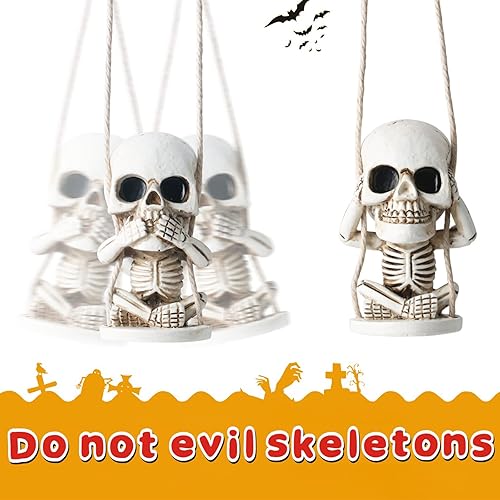 Miniatura 2 de Decoración de calavera para espejo retrovisor, accesorios espeluznantes para árbol de Halloween, adornos colgantes de esqueleto oscilante, adorno