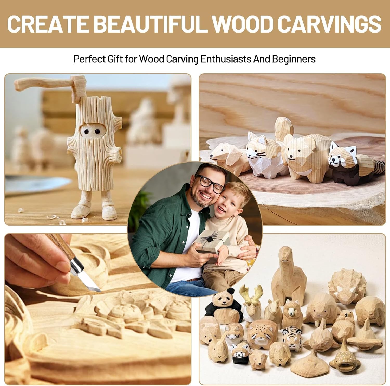 25PCS Set d'outils de sculpture sur bois,Ensemble d'outils de sculpture avec Gants Résistants aux Coupures, Manche et Pierre à Aiguiser, Pour les Débutants et les Professionnels