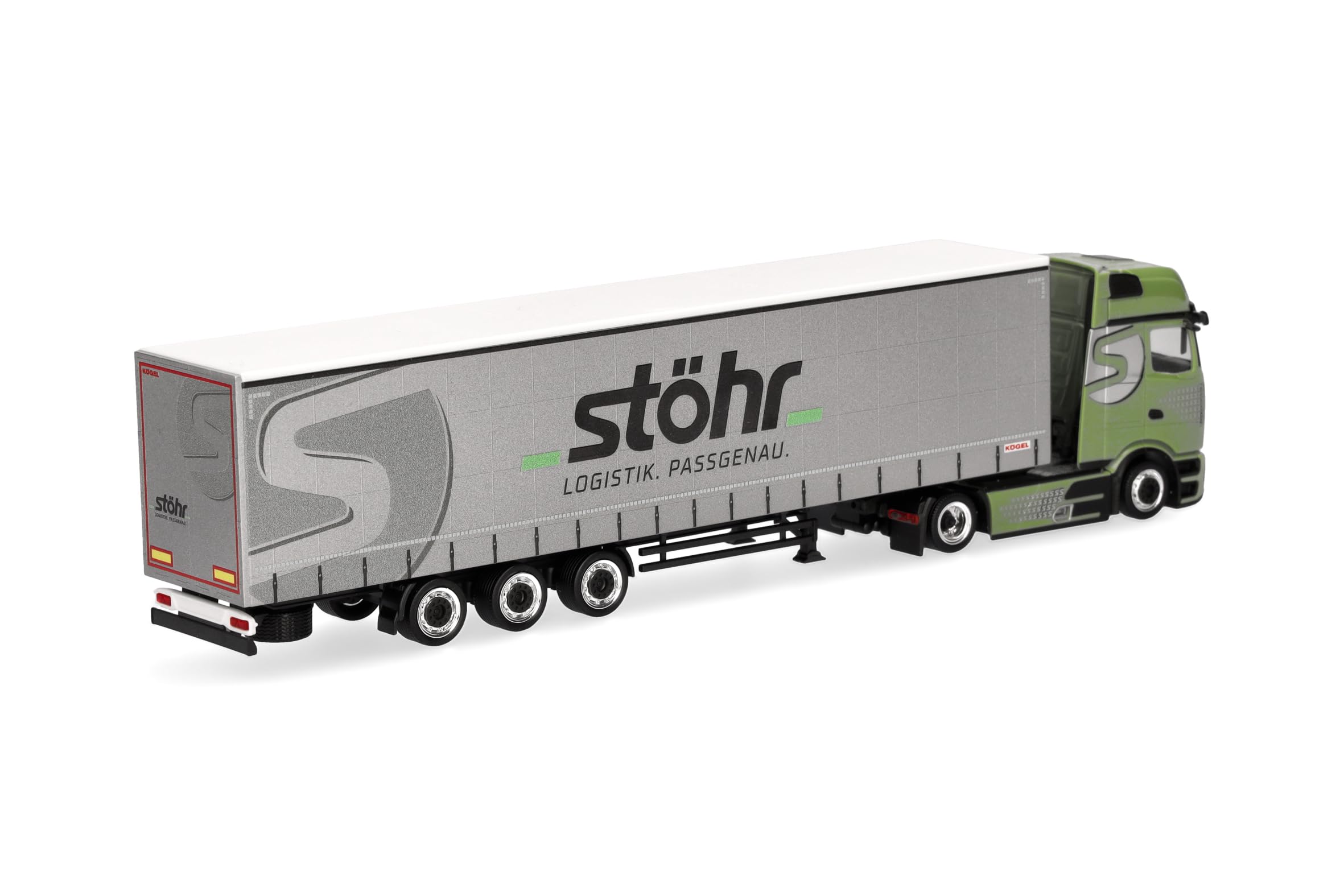 Herpa LKW Modell Mercedes-Benz Actros L ProCabin Gigaspace Volumenplanen-Sattelzug „Stöhr Logistik“, Miniatur im Maßstab 1:87, Sammlerstück, Made in Germany, Kunststoff