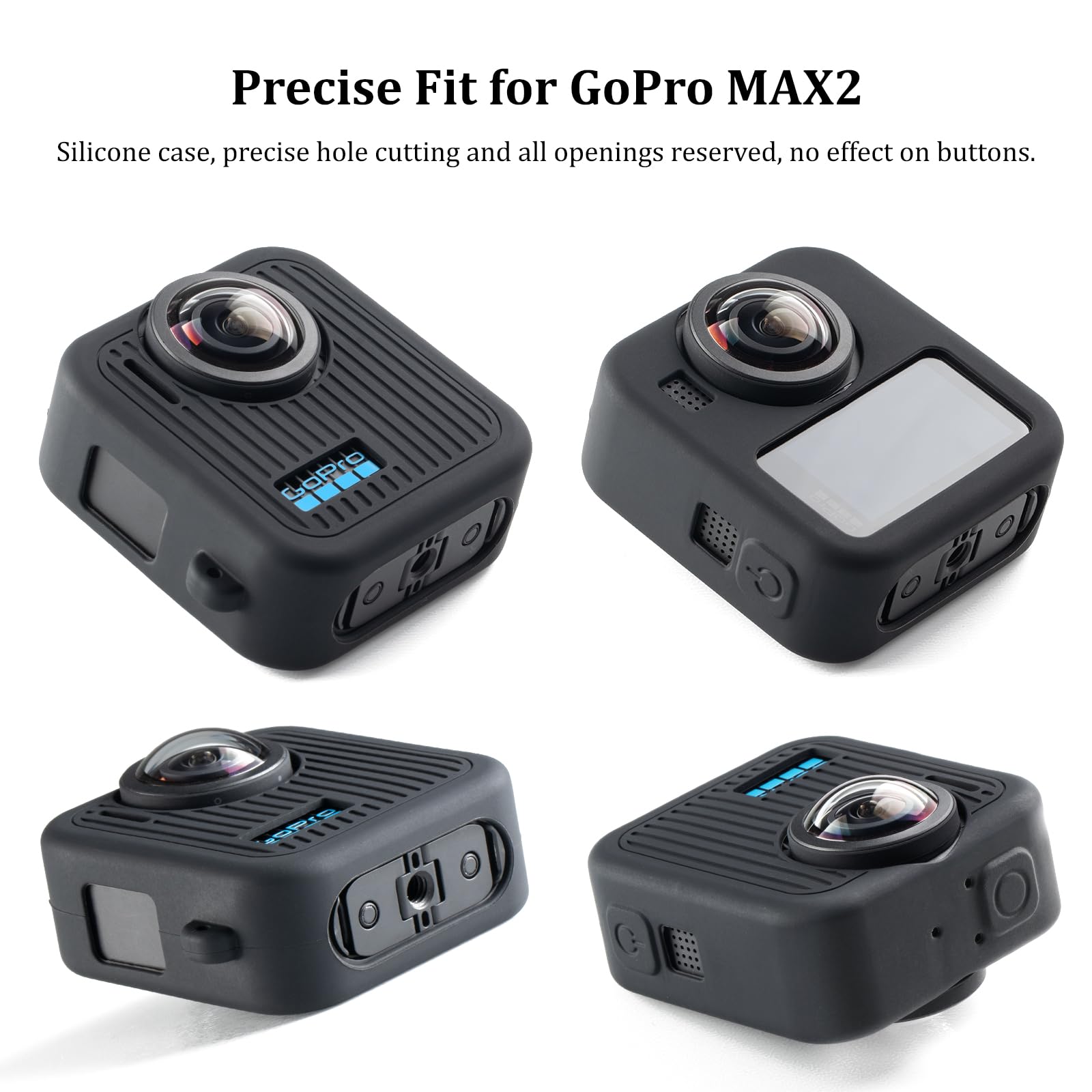 HSU Silikonowe etui ochronne do Go Pro Max2, folia ochronna na wyświetlacz, osłona boczna akumulatora, silikonowa osłona obiektywu, zestaw akcesoriów ochronnych do maks. 2