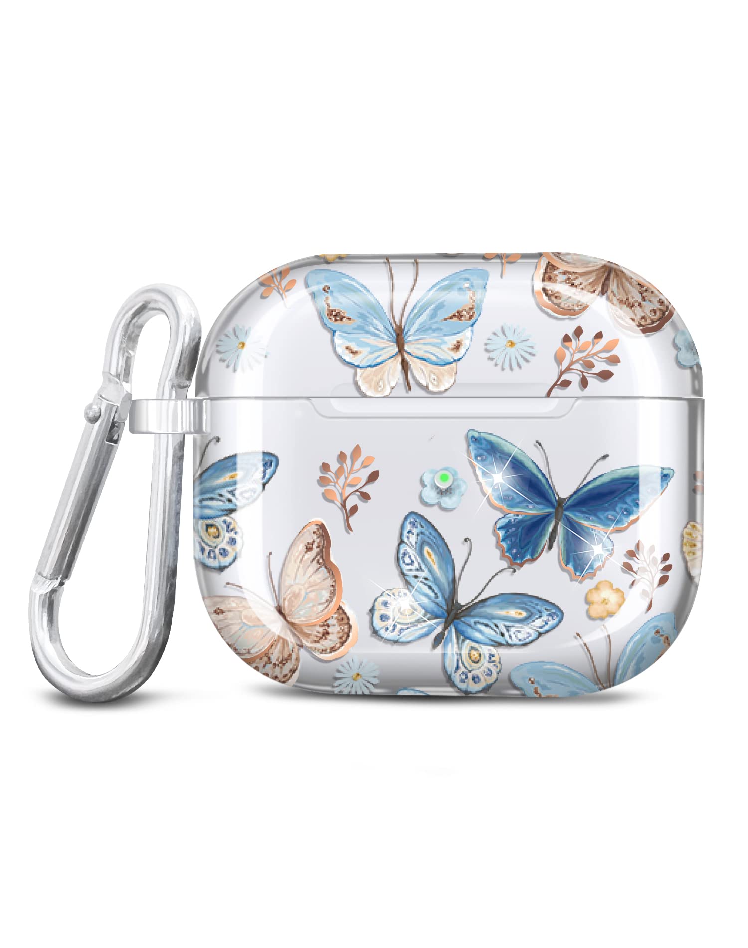 JAHOLAN Compatible with AirPods 3 Case Clear Butterfly Cover Cute Protective Soft Shockproof Cover with Keychain for Women Girls for AirPods 3rd Generation Case - Blue
