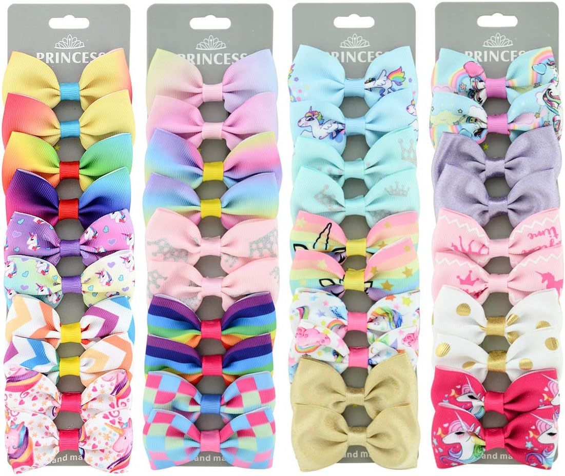 40pcs 2.75" Baby Girls Hair Bows Clips Mini Hair Barrettes Unicorn Hair Accessories for Infants Toddlers Kids