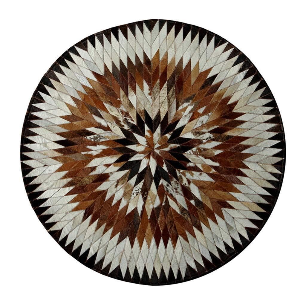Tapis en cuir de vache rond 150cm fait main pour salon haut de gamme