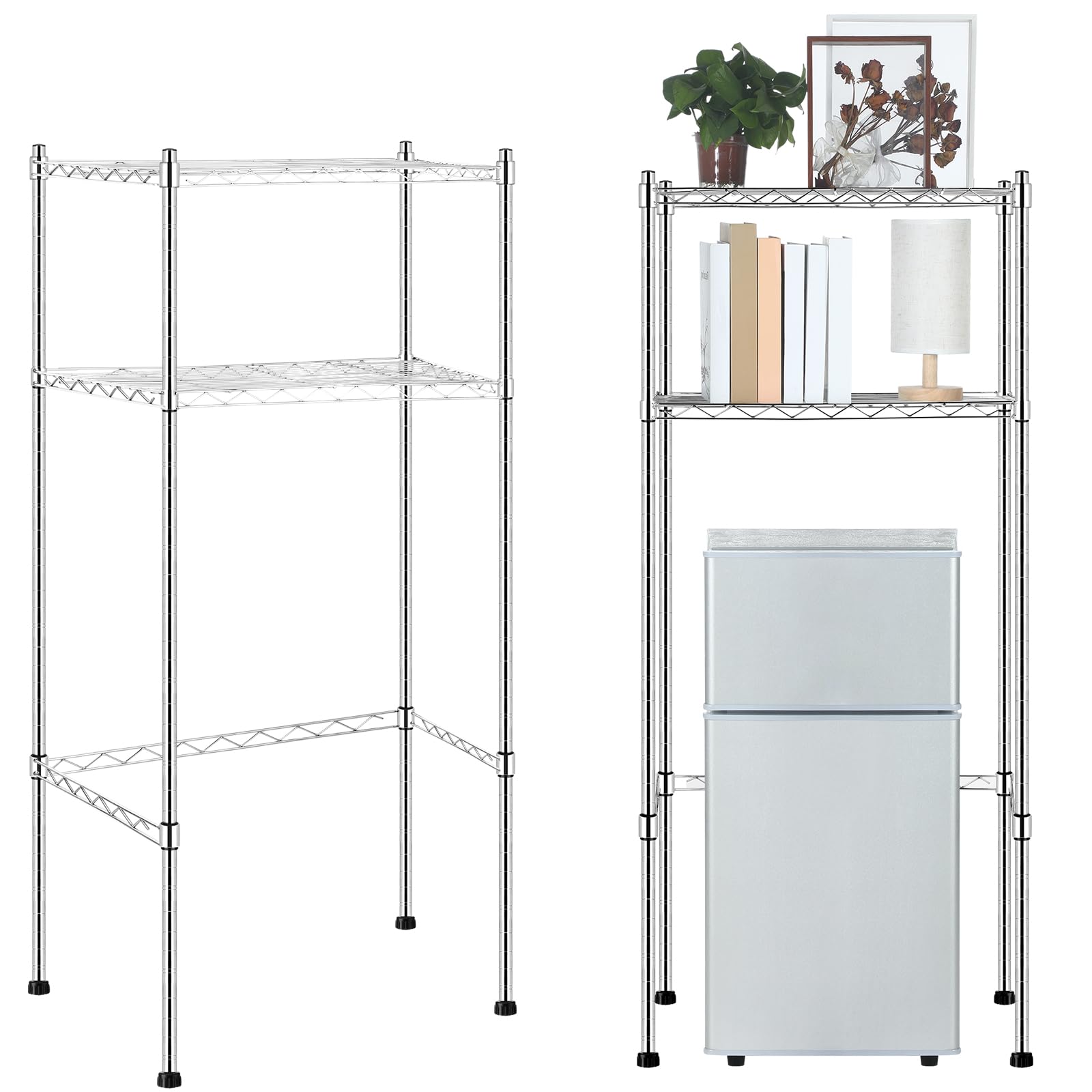 Threehoney Mini estante para nevera de 2 niveles sobre nevera, soporte para microondas y nevera para el colegio, la oficina, el espacio del dormitorio, el ahorro de habitación, 18 pulgadas de