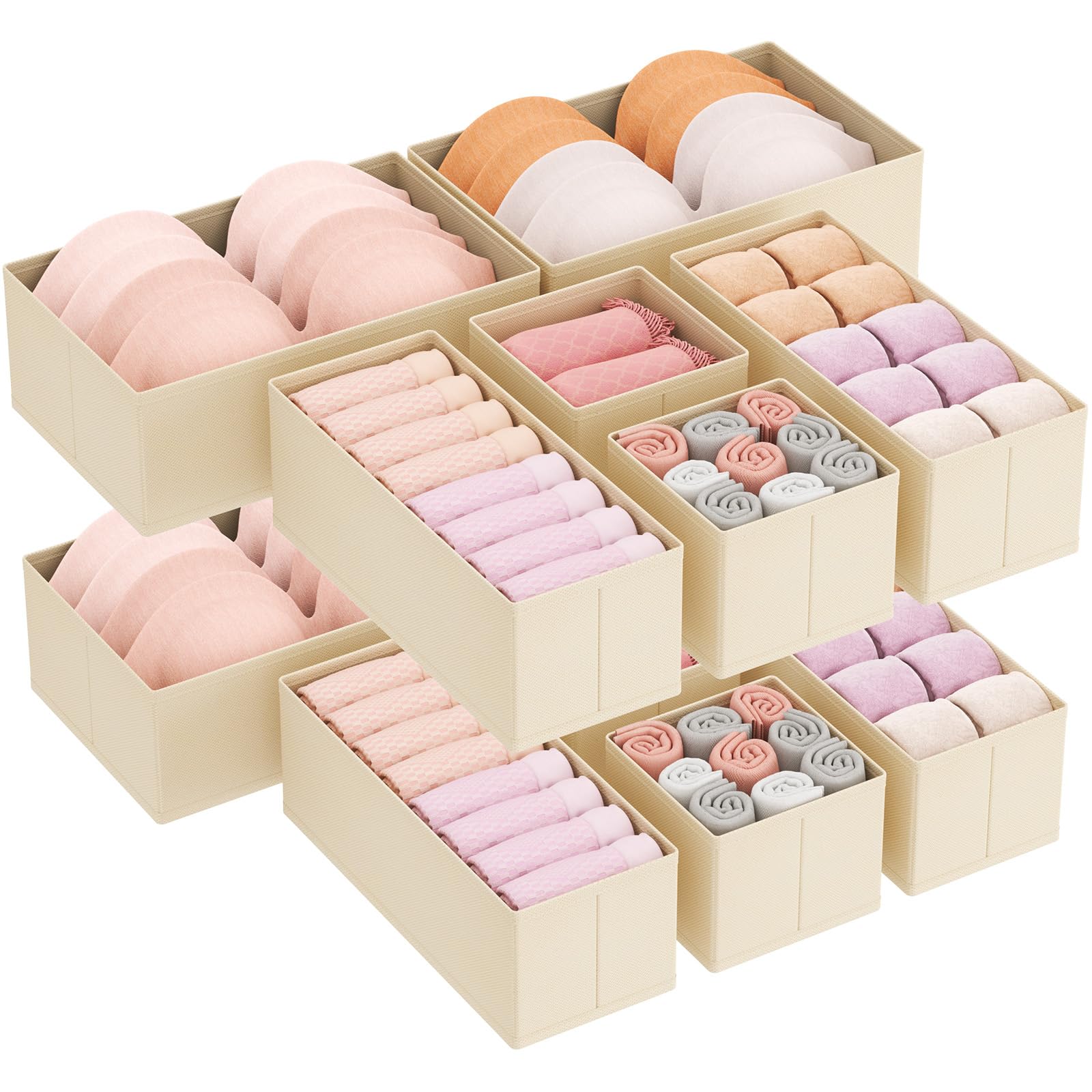 Lifewit 12 Piezas Organizador Cajones de Plegable, Almacenaje Ropa Interior para Armario Vestidor Dormitorio Estantes, Caja Almacenamiento para Separador Calcetines/Corbatas/Cinturones, Caqui
