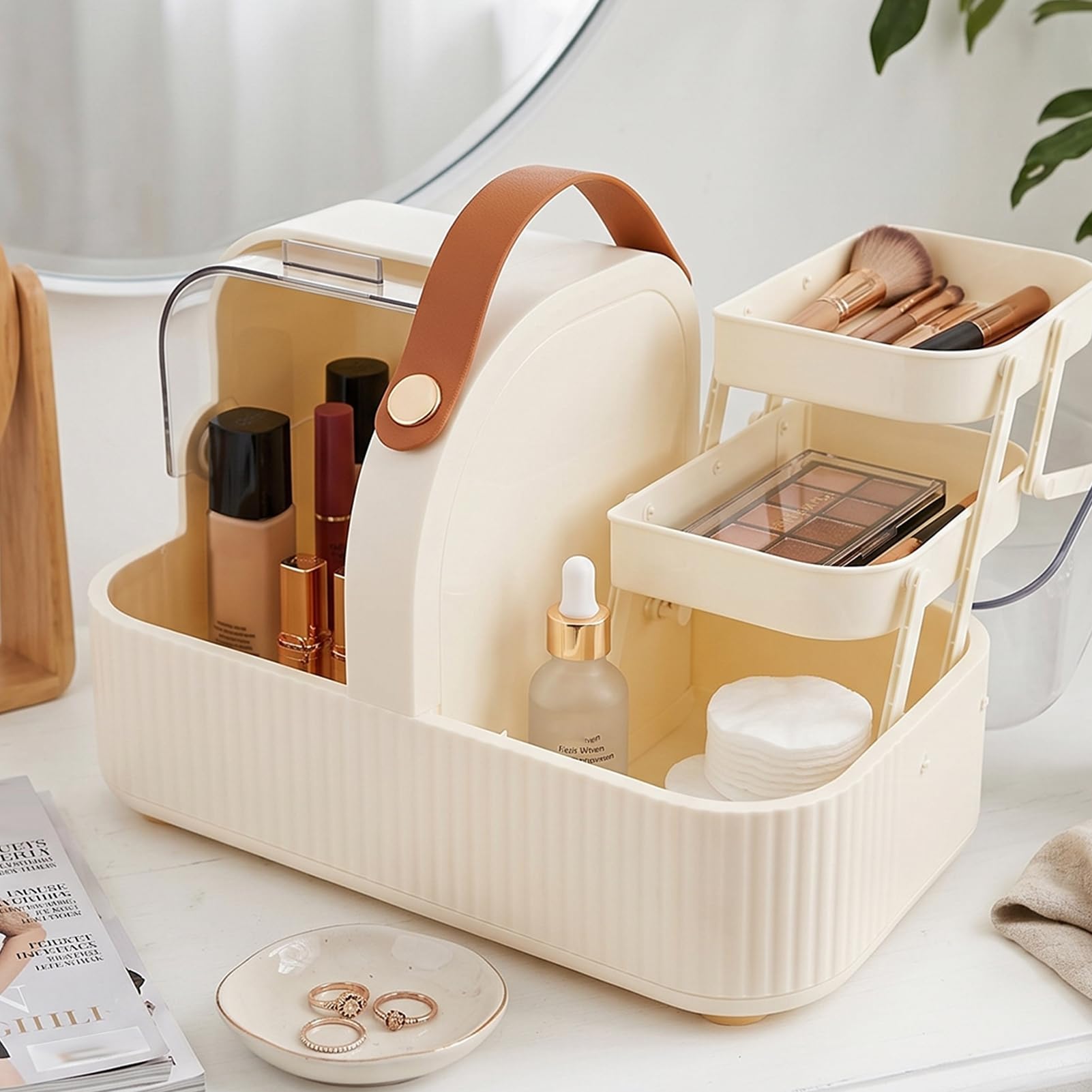 Asixxsix Organizador de Maquillaje con Tapa Transparente, Organizador para el Cuidado de la Piel con Almohadilla Antideslizante para Pies y Cubierta Transparente a Prueba de Polvo, Caja de (blanco