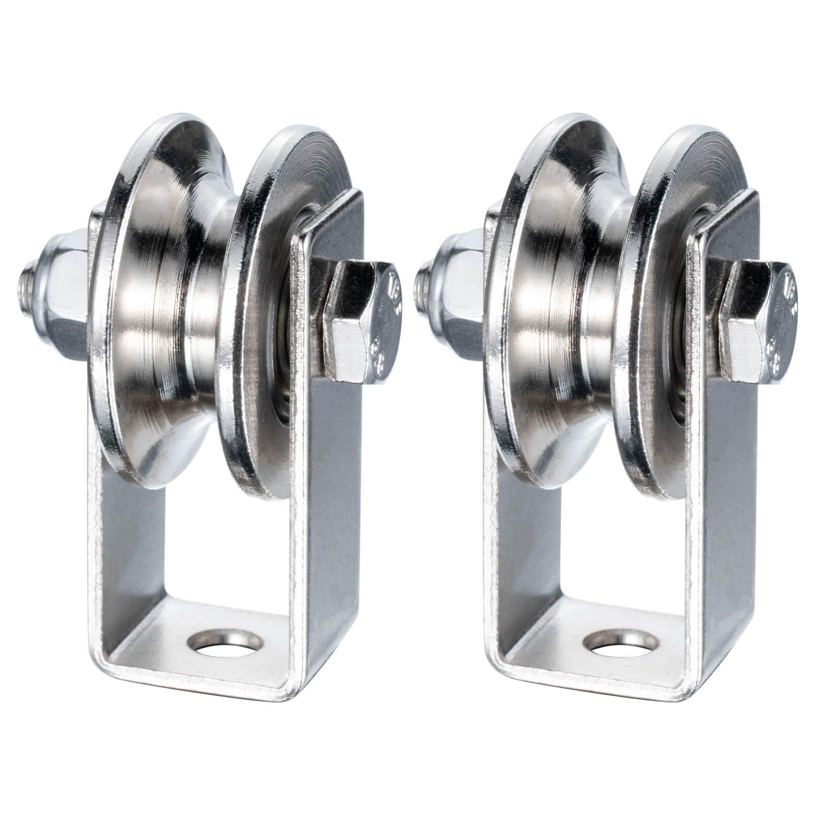 Lot de 2 poulies de 40 mm avec 2 roulements à billes - En acier inoxydable - Pour cordes de 8 mm - Charge maximale : 200 kg