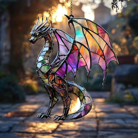 Rainbow Dragon Acrylic Suncatcher Stained Glass Effect Window Car Hanging Christmas...