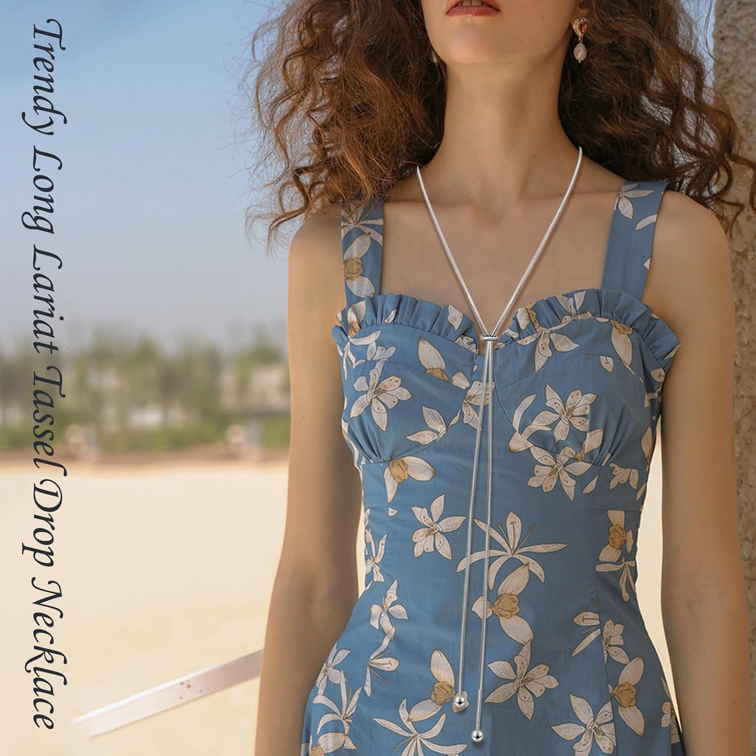 2Pcs Long Gold Necklace for Women Trendy Dainty 14k Gold Plated Silver Lariat Necklaces Y Tassel Drop Tie Necklace Simple Adjustable Statement Jewelry Gift - Image 2