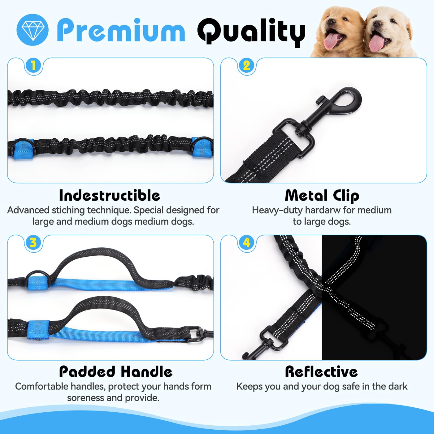 Nobleza Correa de correr para 2 perros con cinturón abdominal, para perros, reflectante, elástica, para correr, senderismo
