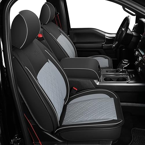 Miniatura 9 de LUCKYMAN CLUB Juego completo de fundas de asiento F150 Q7, para Ford F150 2015-2023 y F250 F350 F450 2017-2023 (juego completo, negro-gris)