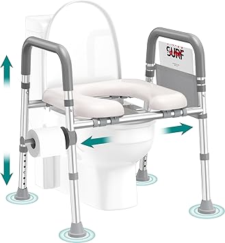 SOUNDFUSE Toilet Seat Risers for Seniors, Raised Toilet Seat with Handles, Adjustable Height & Width, Cozy Padded 400lb Elevated Toilet Seat, Fit Any Toilet