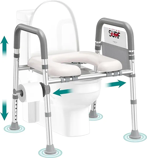 Toilet Seat Risers for Seniors, Raised Toilet Seat with Handles, Adjustable Height & Width, Cozy Padded 400lb Elevated Toilet Seat, Fit Any Toilet