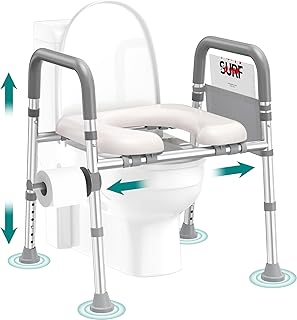 Soundfuse Toilet Seat Risers for Seniors, Raised Toilet Seat with Handles, Adjustable Height &