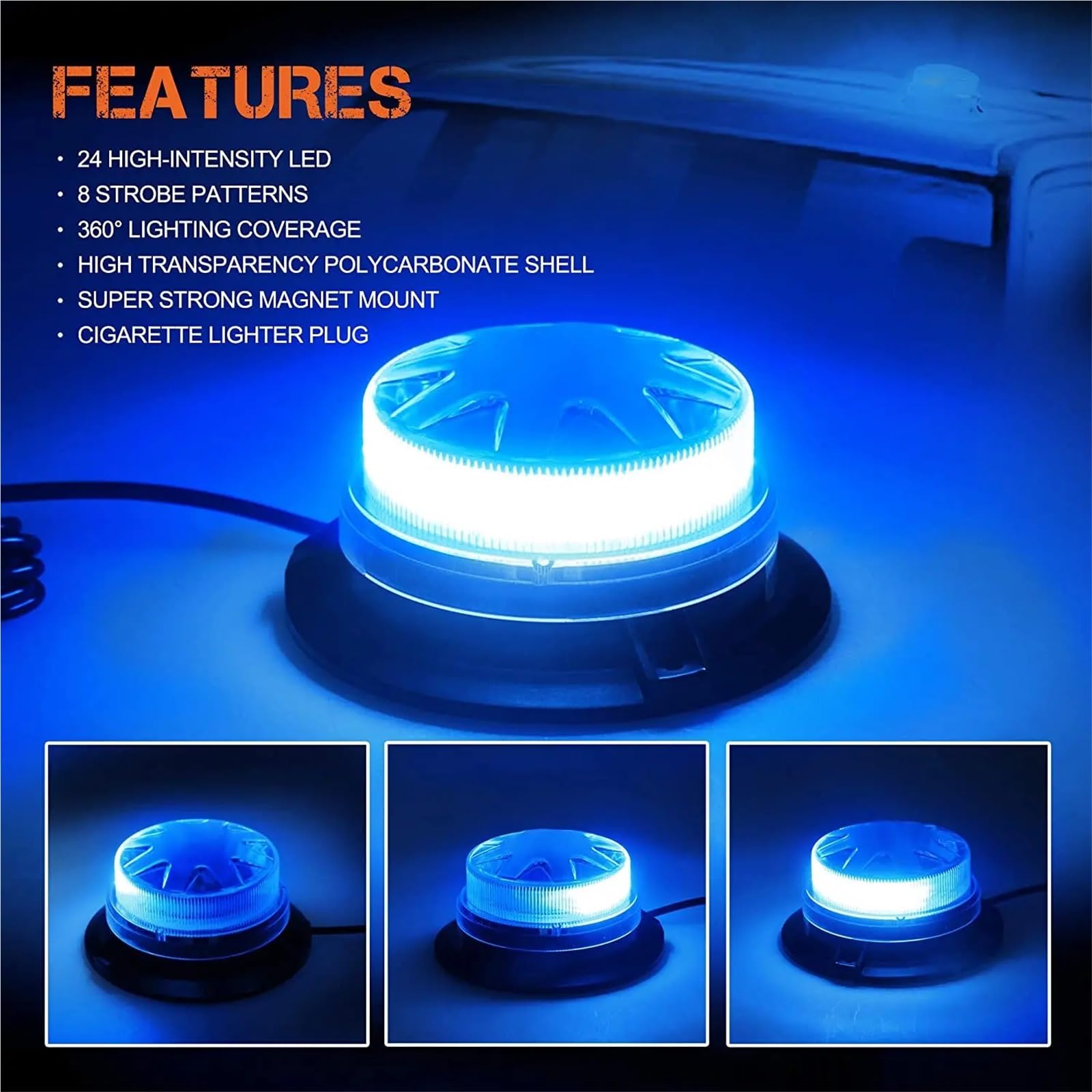 Luces estroboscópicas de emergencia LED amarillo azul rojo techo del coche Mini policía intermitente advertencia de peligro baliza luminosa con Base magnética 12V 24V(70A)