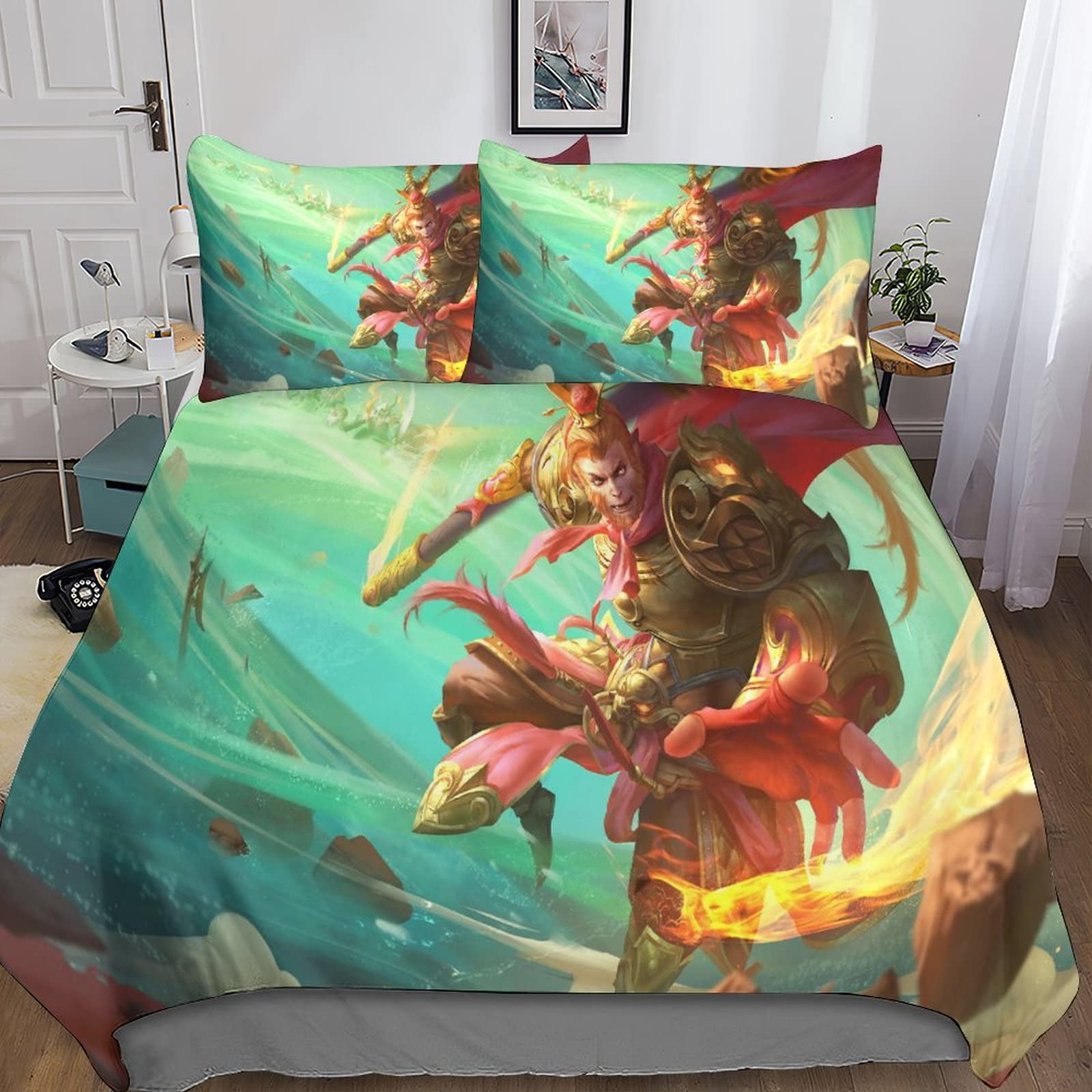 Parure de lit jeu 200x200cm avec couette microfibre et taies d'oreiller