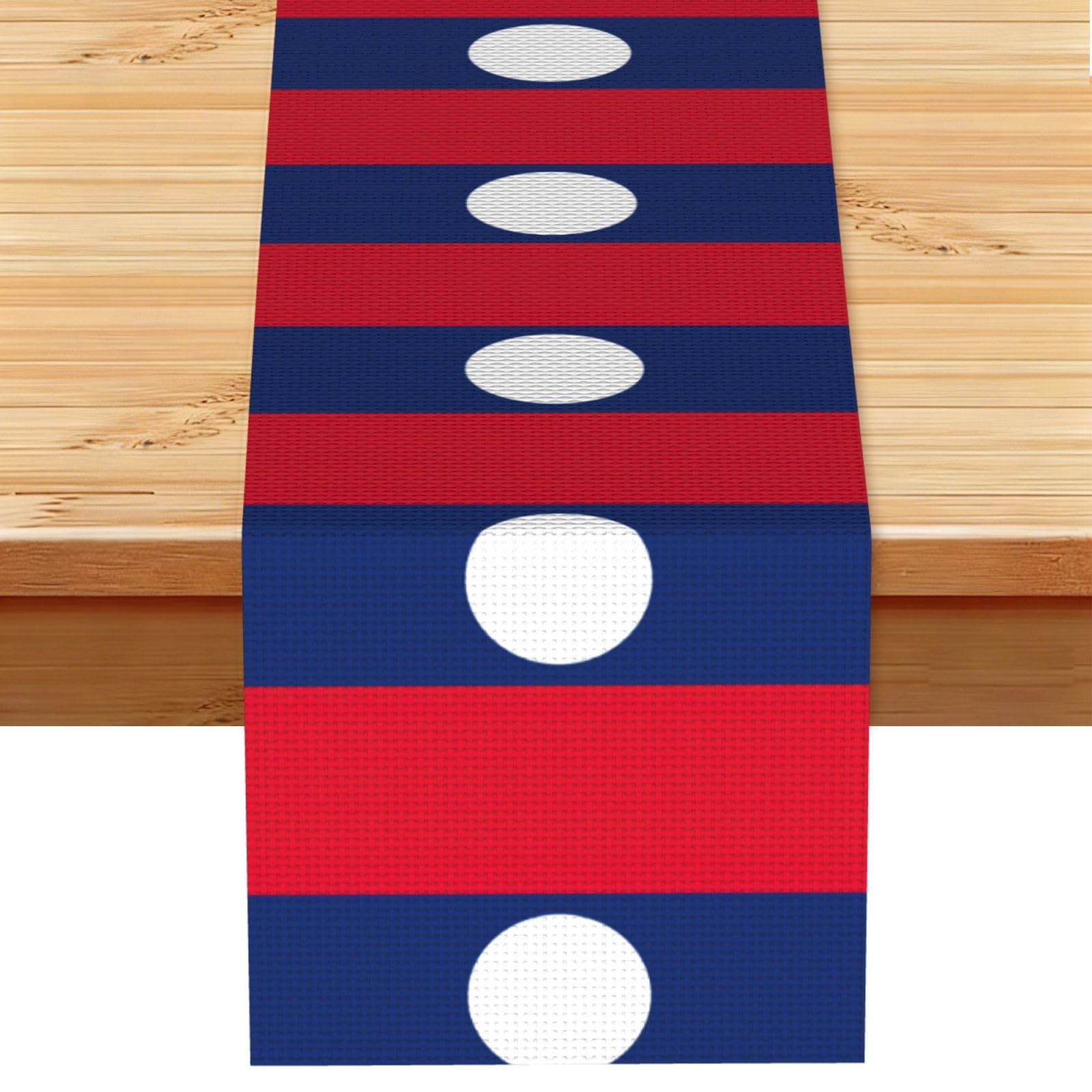Flag of Laos Vintage Style Table Runner 13x72in, Soft Printed Centerpieces for Tables, Kitchen, Countertops & Dining Area Home Decor