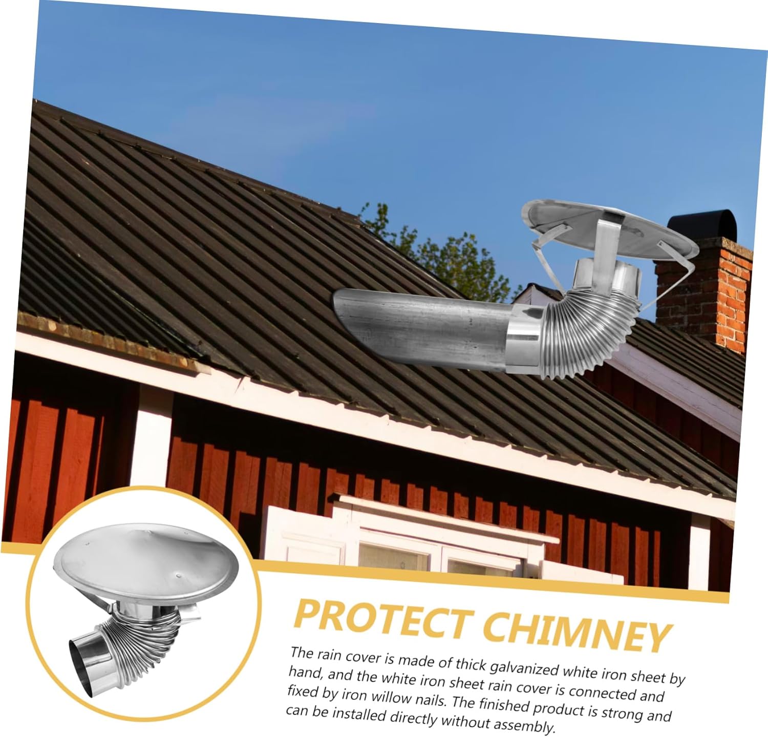 Generic Chimney Rainproof Cap Roof Vent Protector for Garden Fireplace Handmade from Galvanized Easy Installation Windproof Design